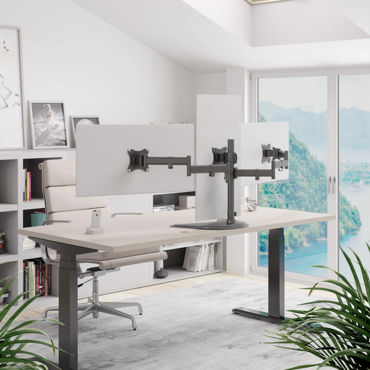 RICOO TS7511 Triple Support Écran PC 3 Écrans 13 17 19 22 24 27 Pouces Orientable Inclinable Rotatif Universel Fixation Bureau Pince de Table VESA 75x75 100x100