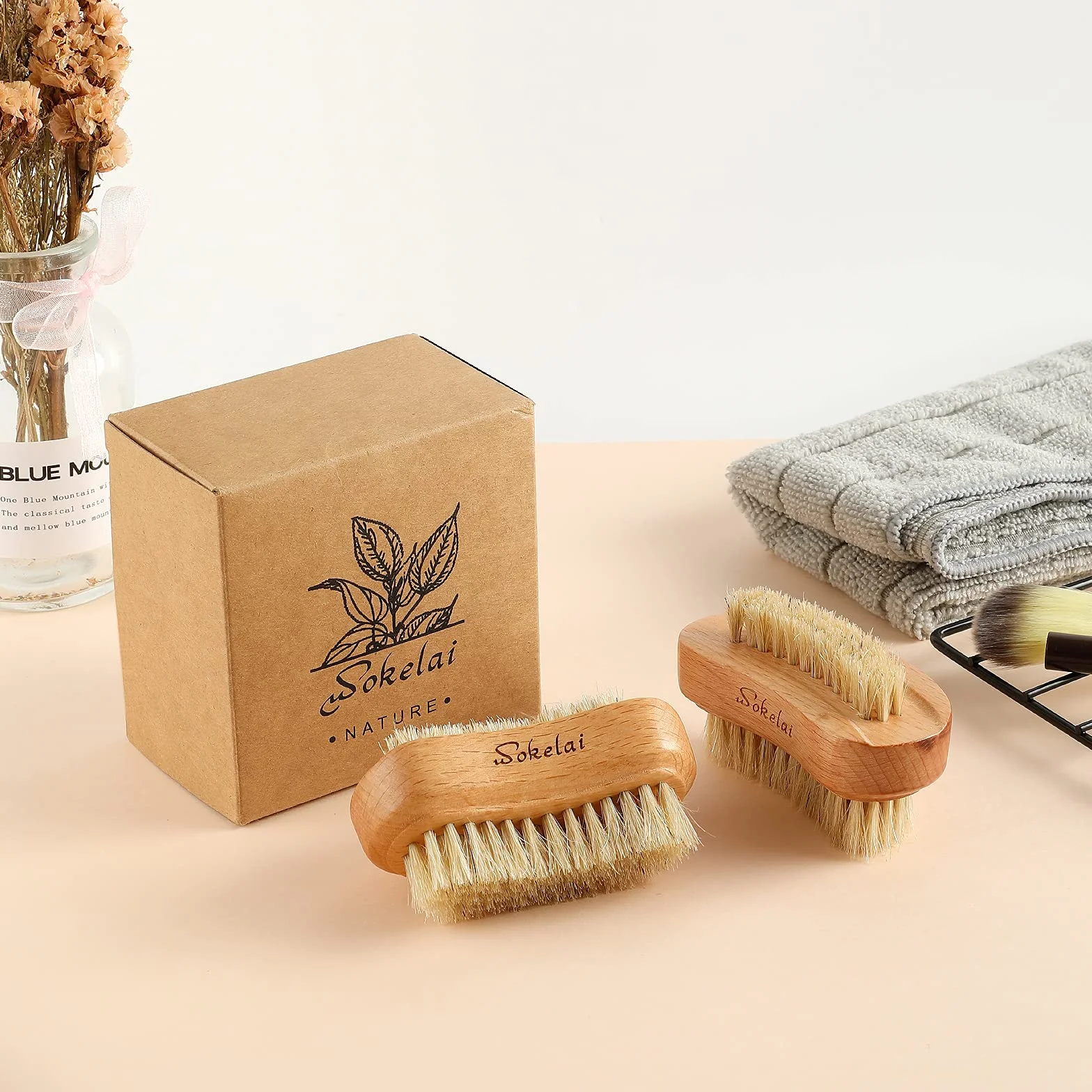 Brosses à Ongles en Bois Naturel et Sisal pour Manucure et Pédicure, Lot de 2