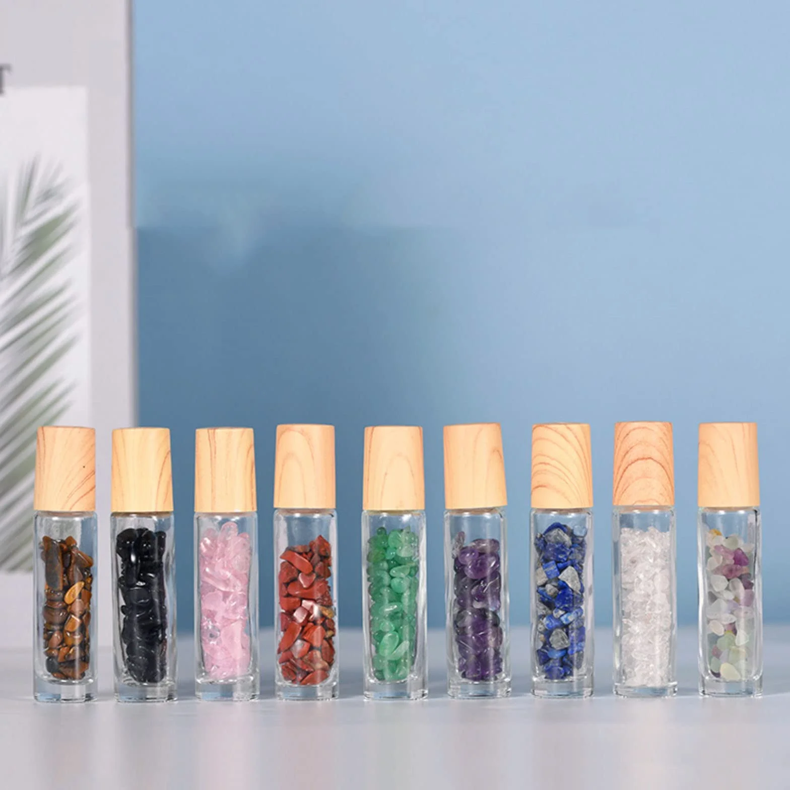 VolksRose 7 Flacons Roll-On Huiles Essentielles 10ml Pierres Naturelles Verre Rechargeable Aromathérapie
