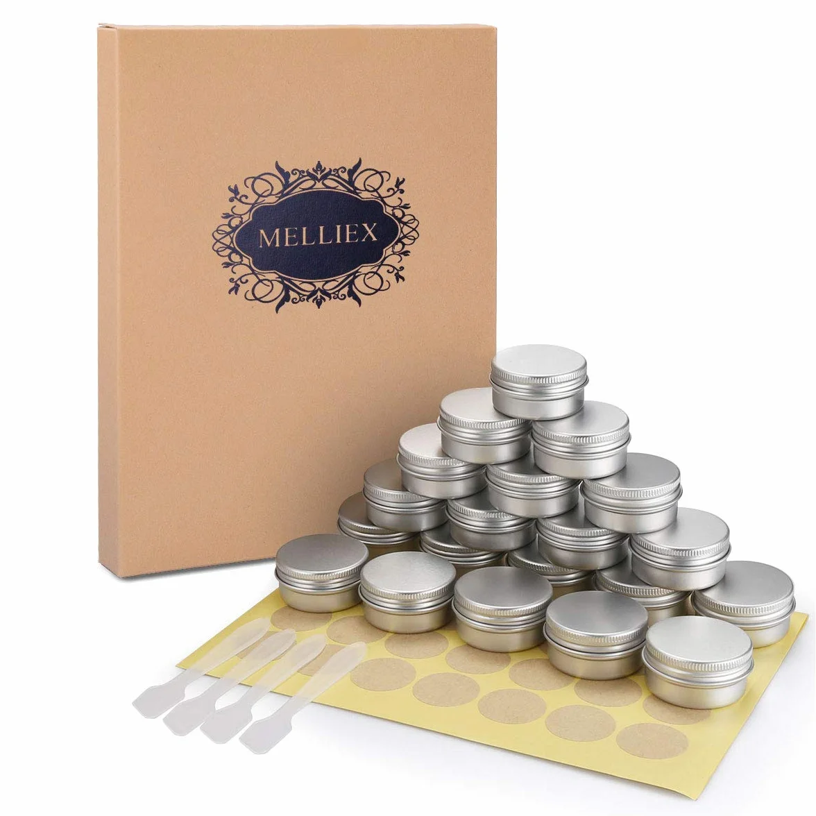 Pots en Aluminium 20 ml, 20 Pièces, Conteneurs Cosmétiques Vide avec Mini Spatule et Étiquette pour Maquillage, Crème, Baume à lèvres