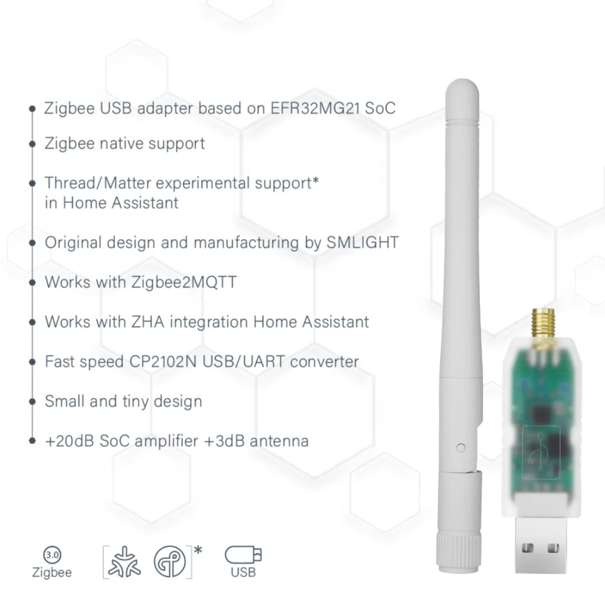 SMLIGHT SLZB-07 Zigbee 3.0 USB Coordinator - Adaptateur Zigbee pré-plié et prêt à l'emploi pour ZHA Home Assistant et Zigbee2MQTT