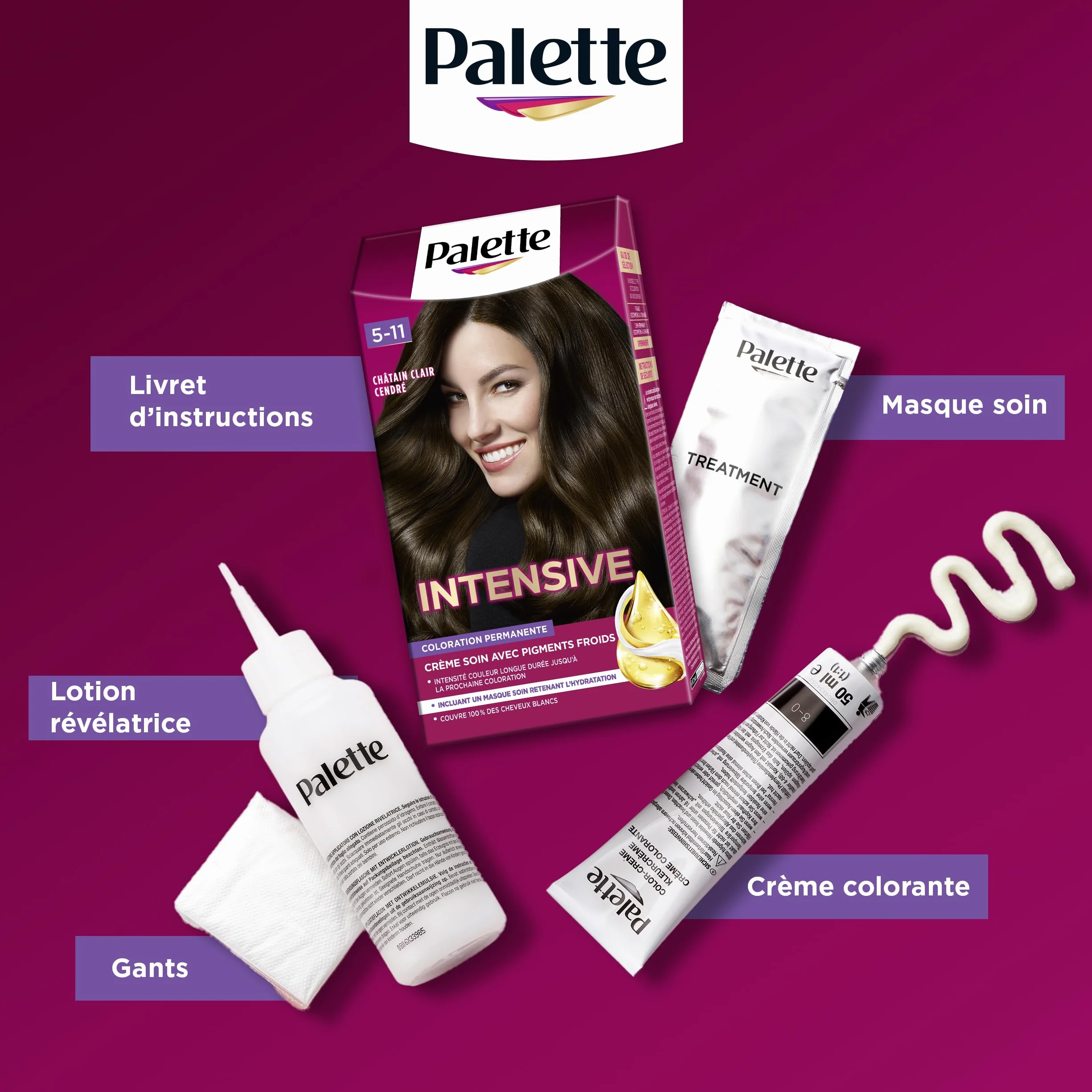 Palette Coloration Permanente Crème Soin 4.65 Châtain Chocolat Couverture Cheveux Blancs Longue Durée