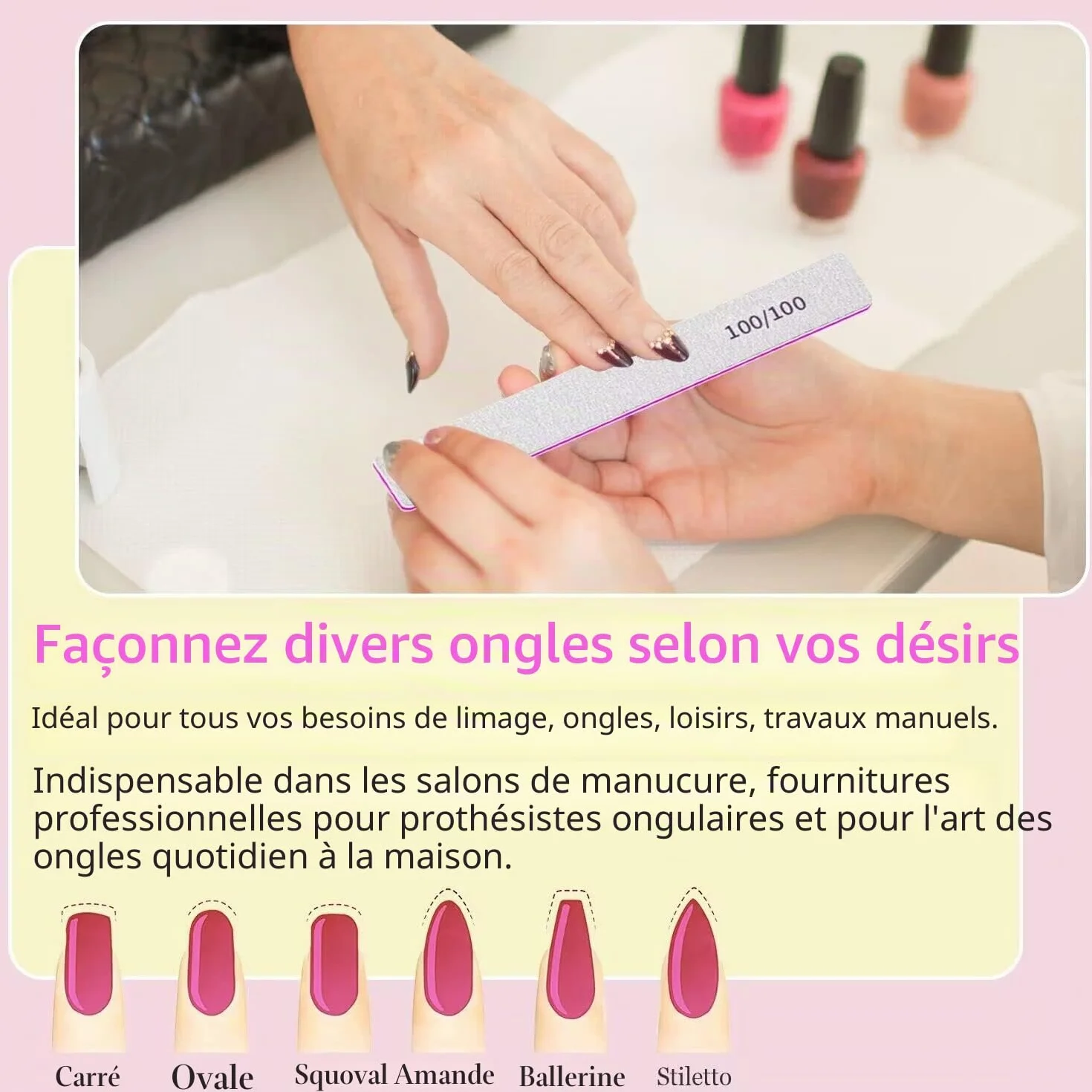 Limes à Ongles Professionnelle 12 Pièces, Lime Double Face 80/80 Pour Manicure Et Pédicure