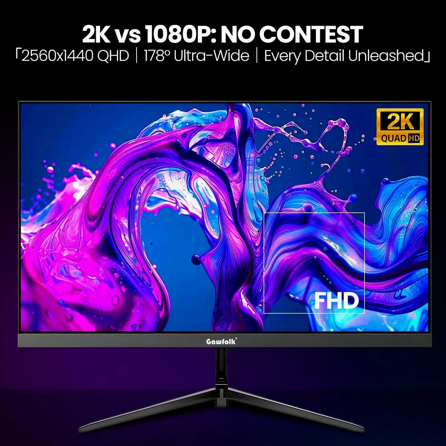 Gawfolk Écran PC 27 Pouces, Moniteur Gaming 120Hz, Ecran PC QHD 2K 2560x1440, 100% sRGB, 1ms MPRT, Interface HDMI & DP, Protection des Yeux, VESA 75 * 75
