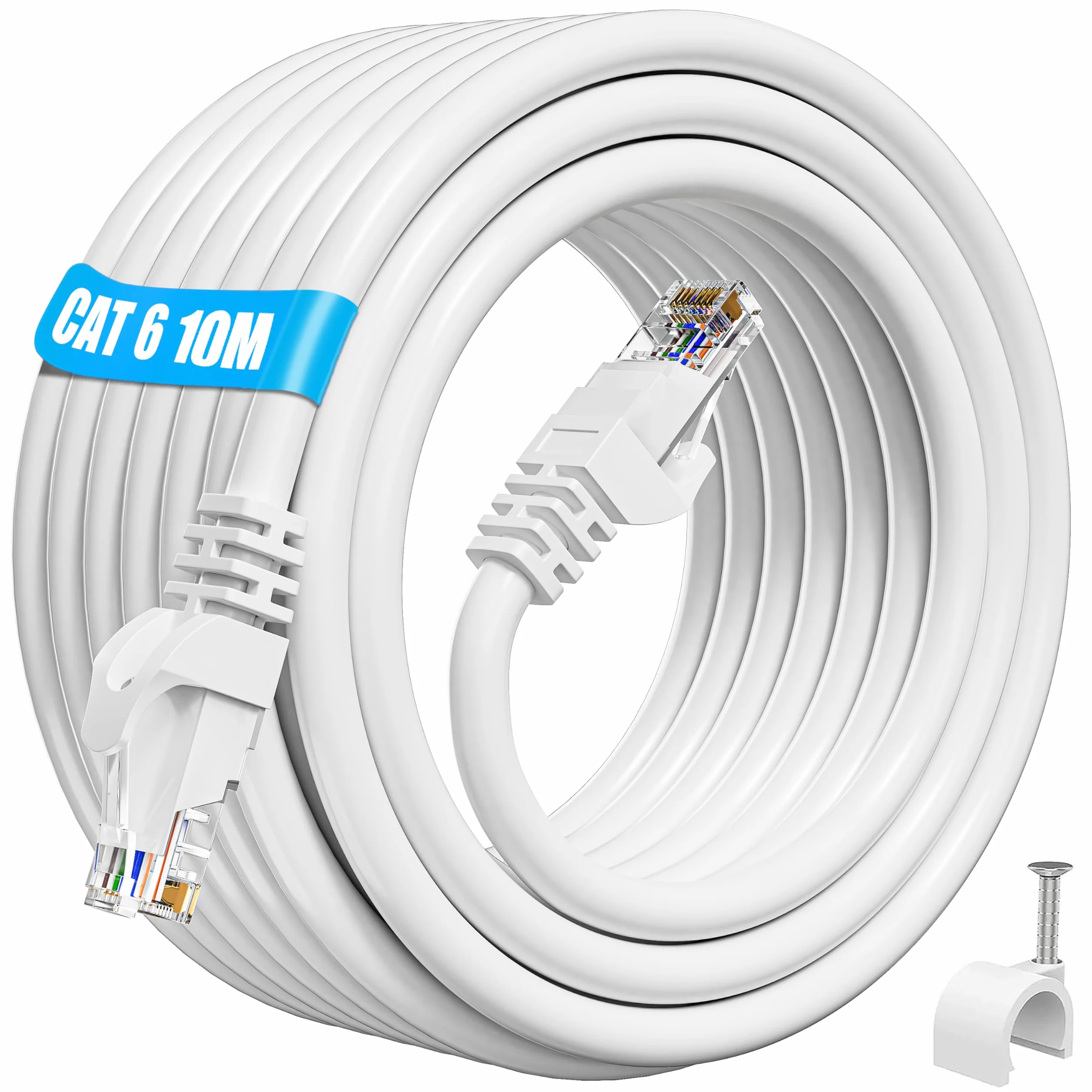 Câble Ethernet Cat 6 10m RJ45 Haute Vitesse 23AWG UTP 1000Mbps LAN Blanc