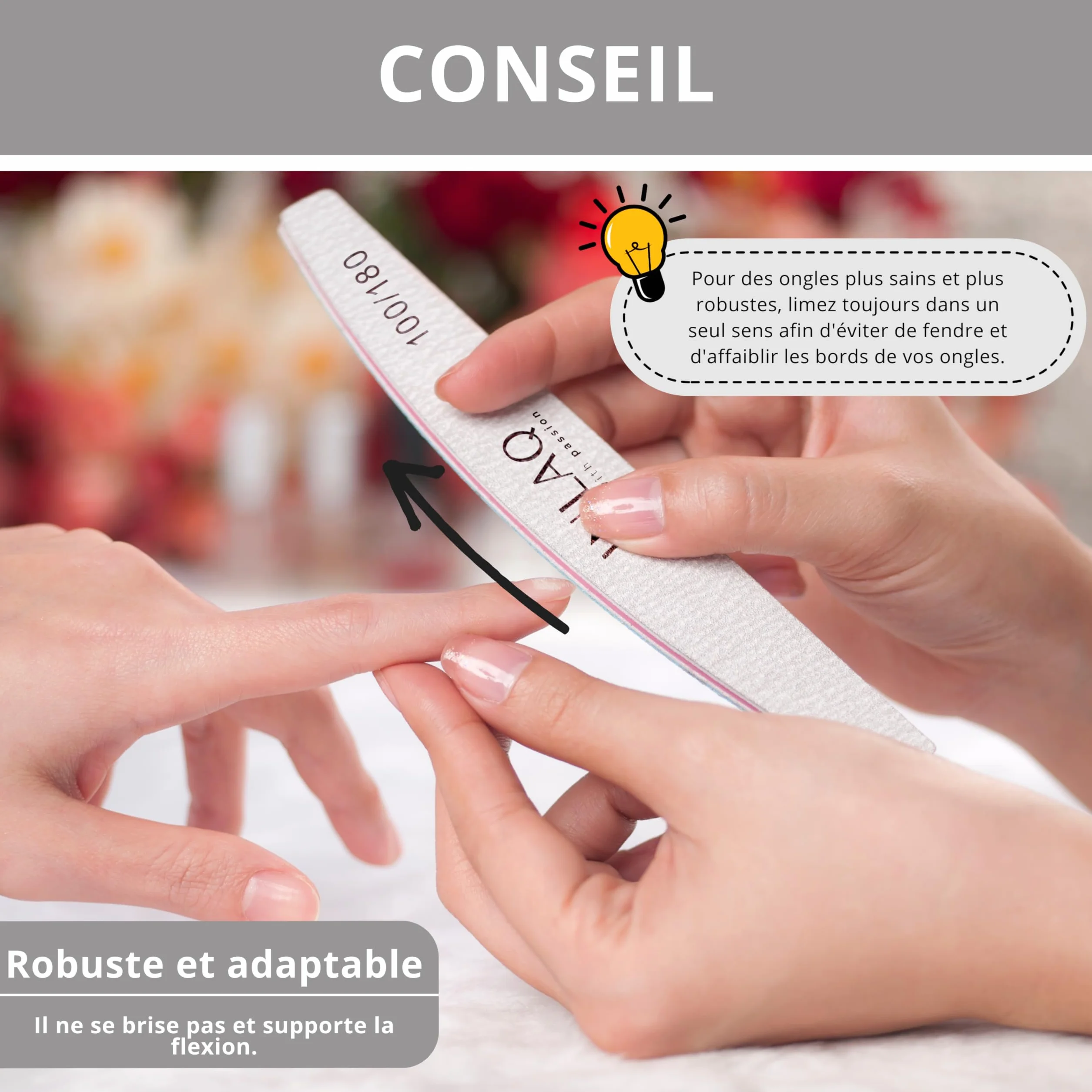 INLAQ Lime à Ongles 100/180 - Professionnelle en demi-lune Durable Résistante à l'abrasion - Set de Limes à Ongles Jetable - 25 pièces