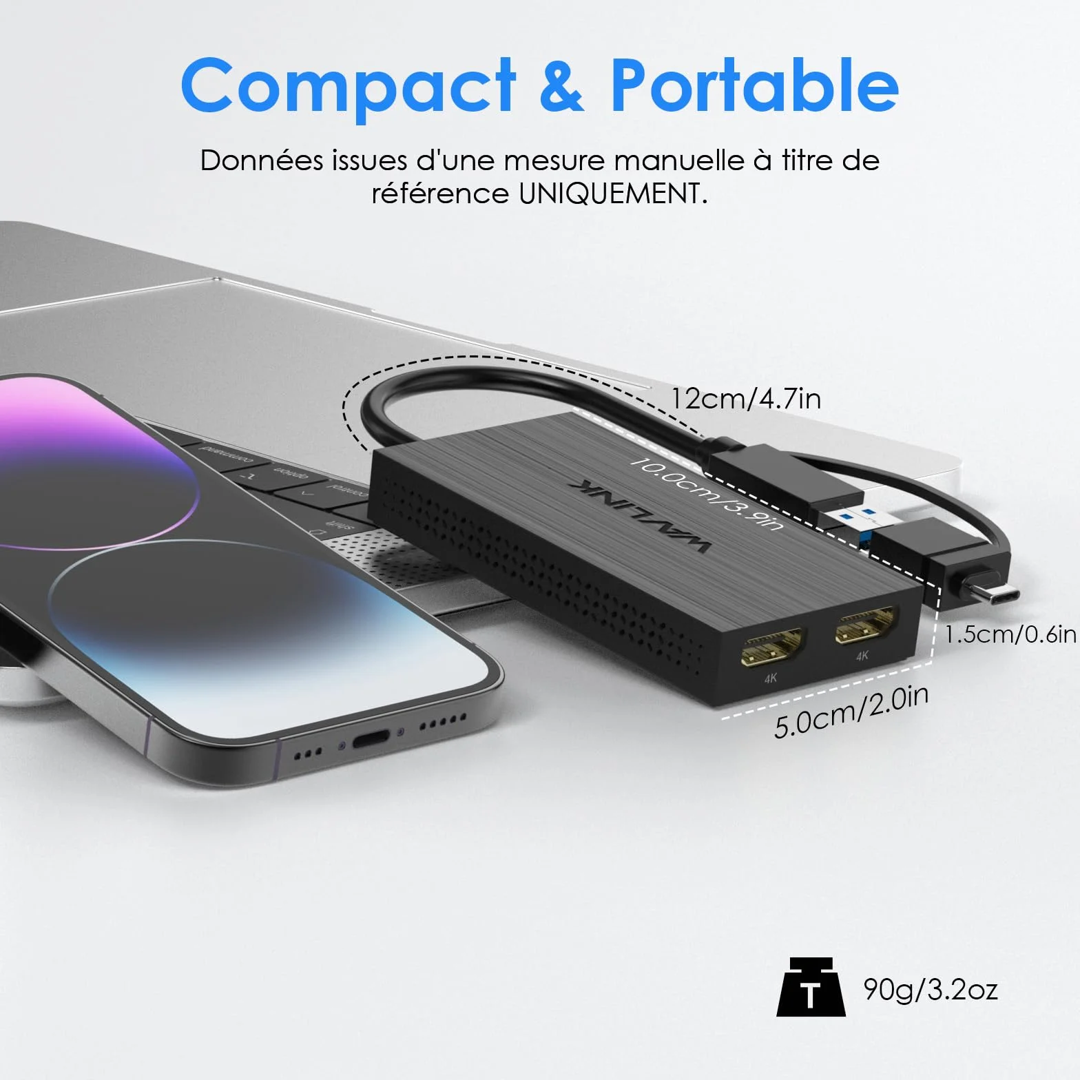 WAVLINK Adaptateur USB 3.1/USB C vers HDMI Double, DisplayLink Dual 4K@60Hz Monitor Hub