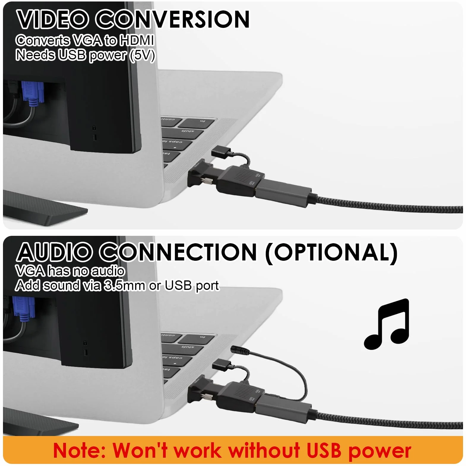 Adaptateur VGA vers HDMI Mâle Femelle Convertisseur 1080p Audio pour PC TV HDTV