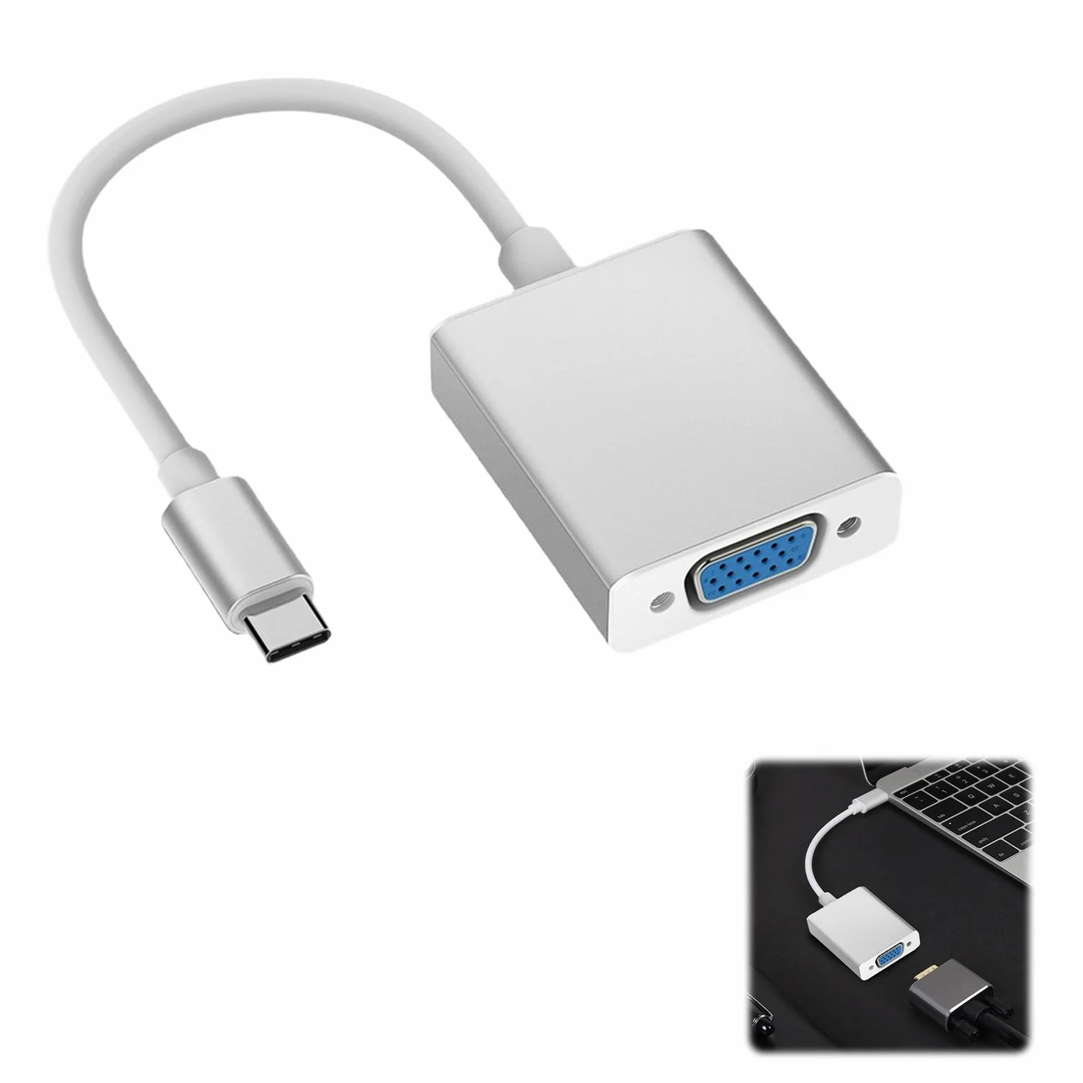 Adaptateur VGA USB-C Type C pour MacBook Pro Air iPhone 15 Plus Pro Max