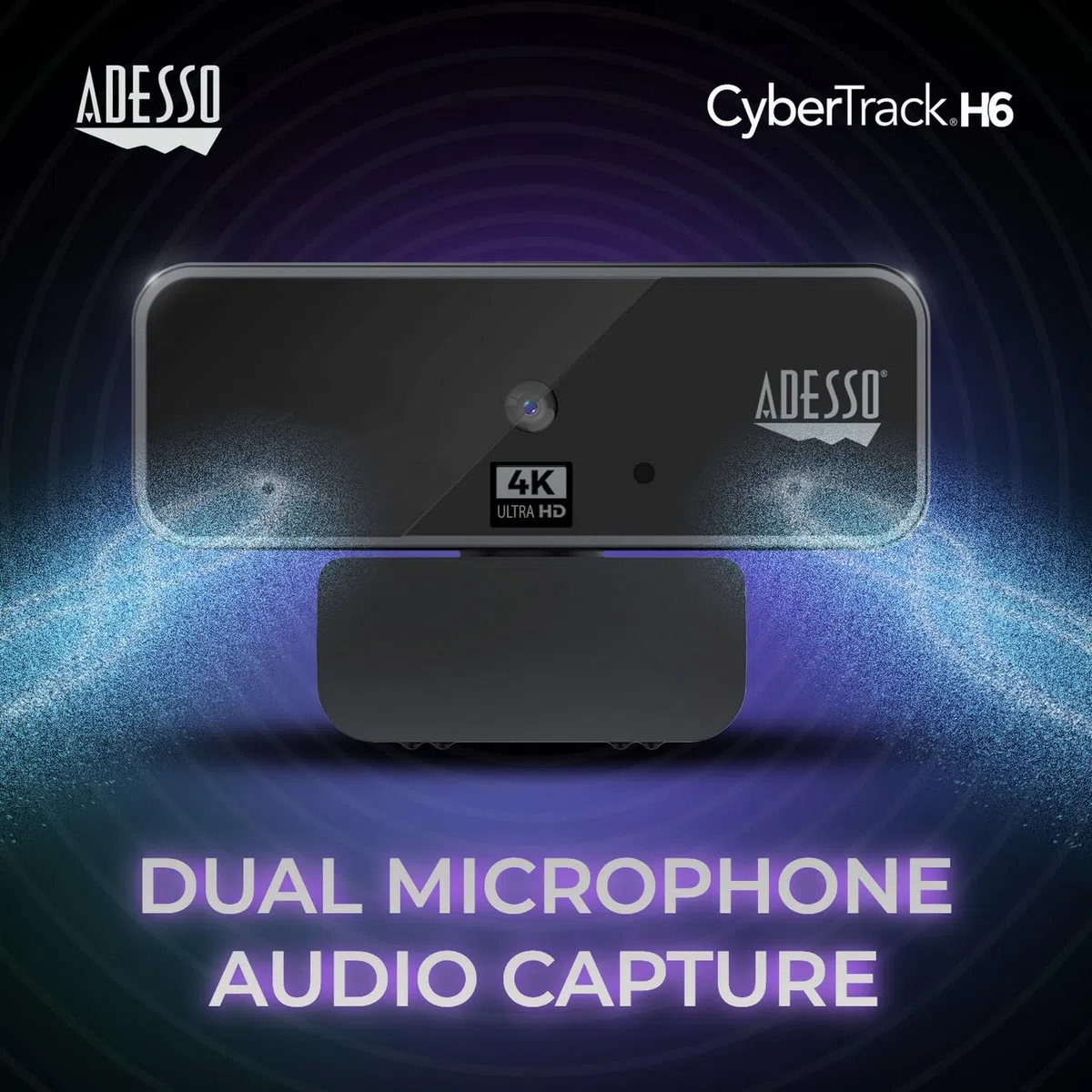 Adesso CyberTrack H6 Webcam USB 4K Ultra HD avec Microphone stéréo intégré et obturateur de confidentialité, Suppression du Bruit, PC/Ordinateur Portable/Mac/Tablette, Fonctionne avec Skype, Zoom,