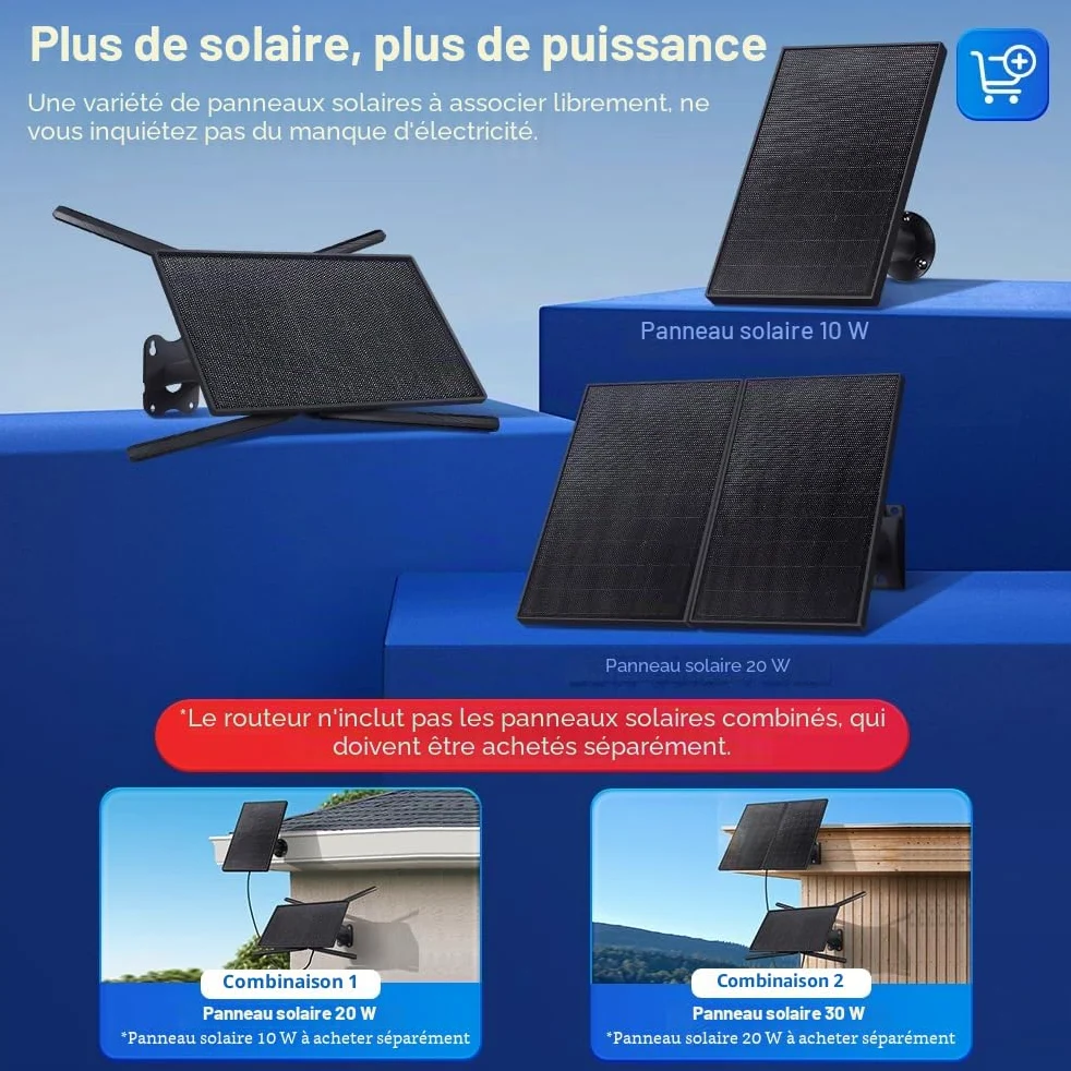 SHIWOJIA 20 W Routeur 4G LTE Solaire, Rallonge WiFi Externe, Box 4G avec Carte SIM, Plage WiFi 50M, IP66 étanche, autonomie prolongée 24/7, Batterie de 20100 mAh, 4 Antennes Externe, 2.4GHz Wi-FI