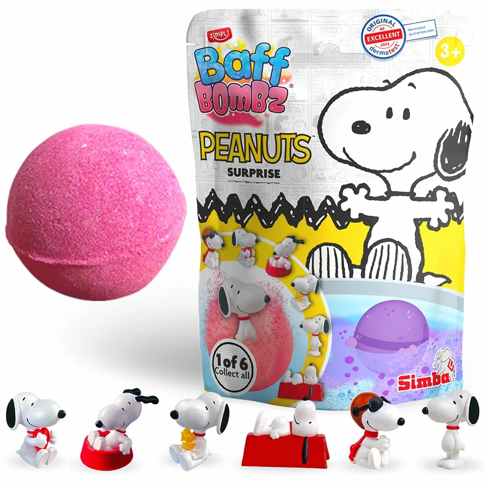 ZIMPLI Grande Bombe de Bain Surprise Peanuts Figurine Snoopy à Collectionner Cadeau Sac de Fête