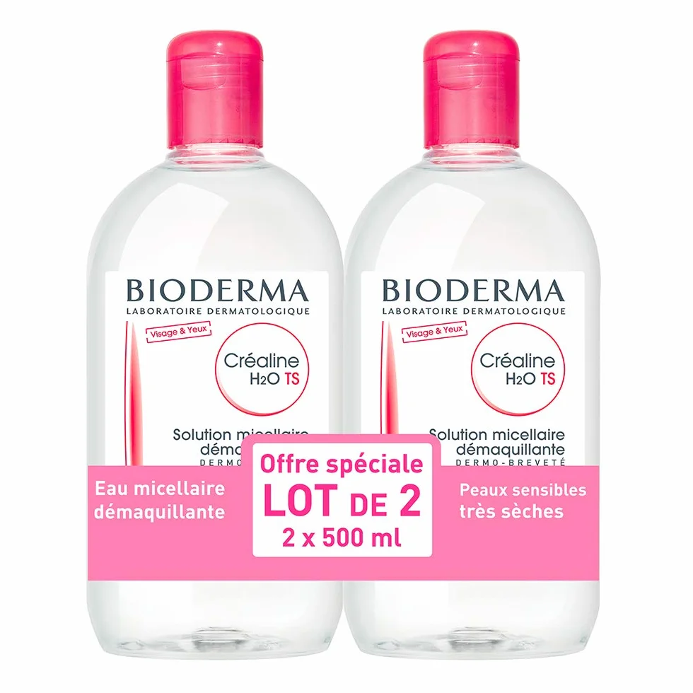 CRÉALINE H2O TS lot de 2 x 500ml nettoyant purifiant apaisant peaux sensibles sèches à très sèches