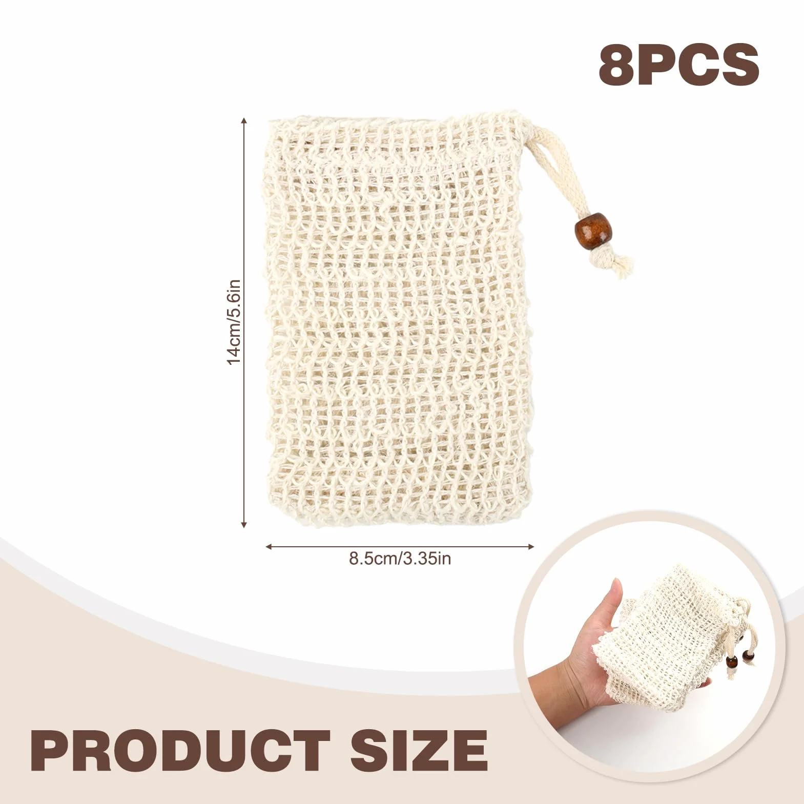 8 sachets à savon en sisal naturel, cordon de serrage, effet exfoliant, pour douche et voyages