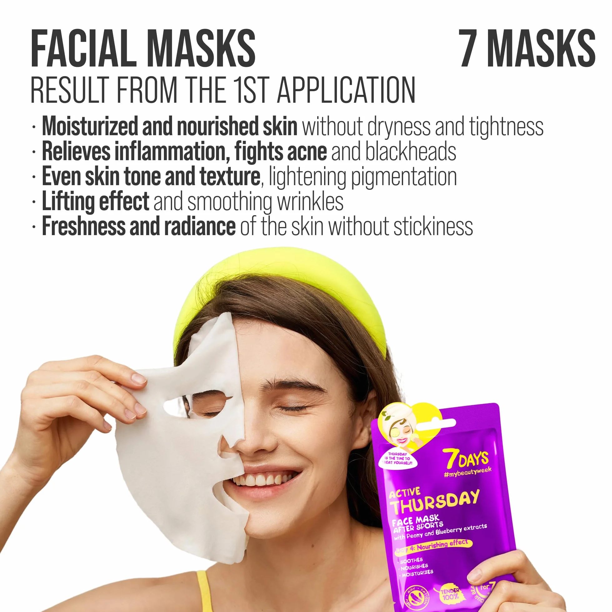 7Days Coffret Cadeau Masques en Feuille Hydratants Nourrissants Visage 7 Pièces