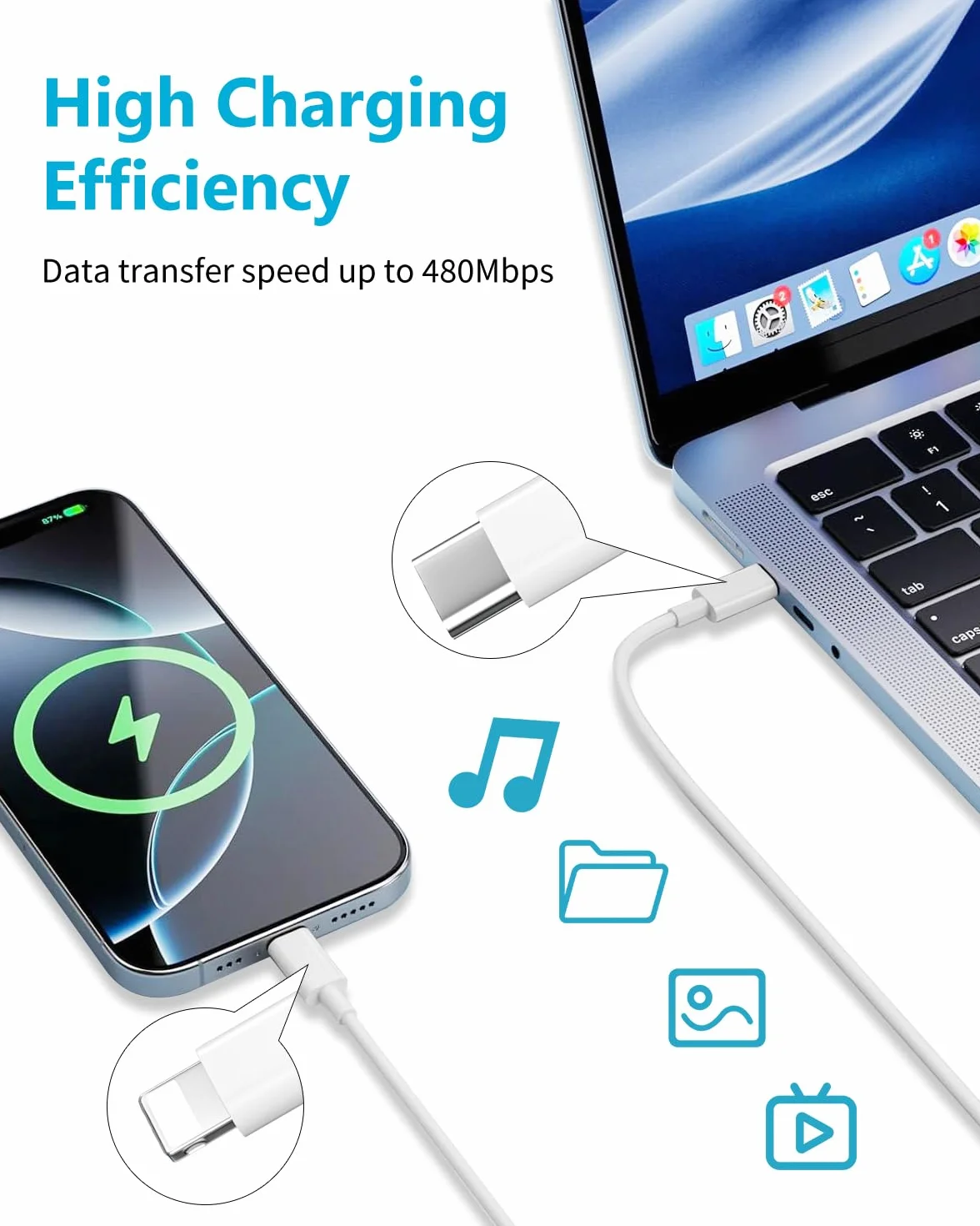 Câble USB C vers Lightning 2M Lot de 2, Certifié MFi Charge Rapide pour iPhone 14 13 12 Pro Max Mini/11/XS/X/XR/8Plus/2020 SE iPad
