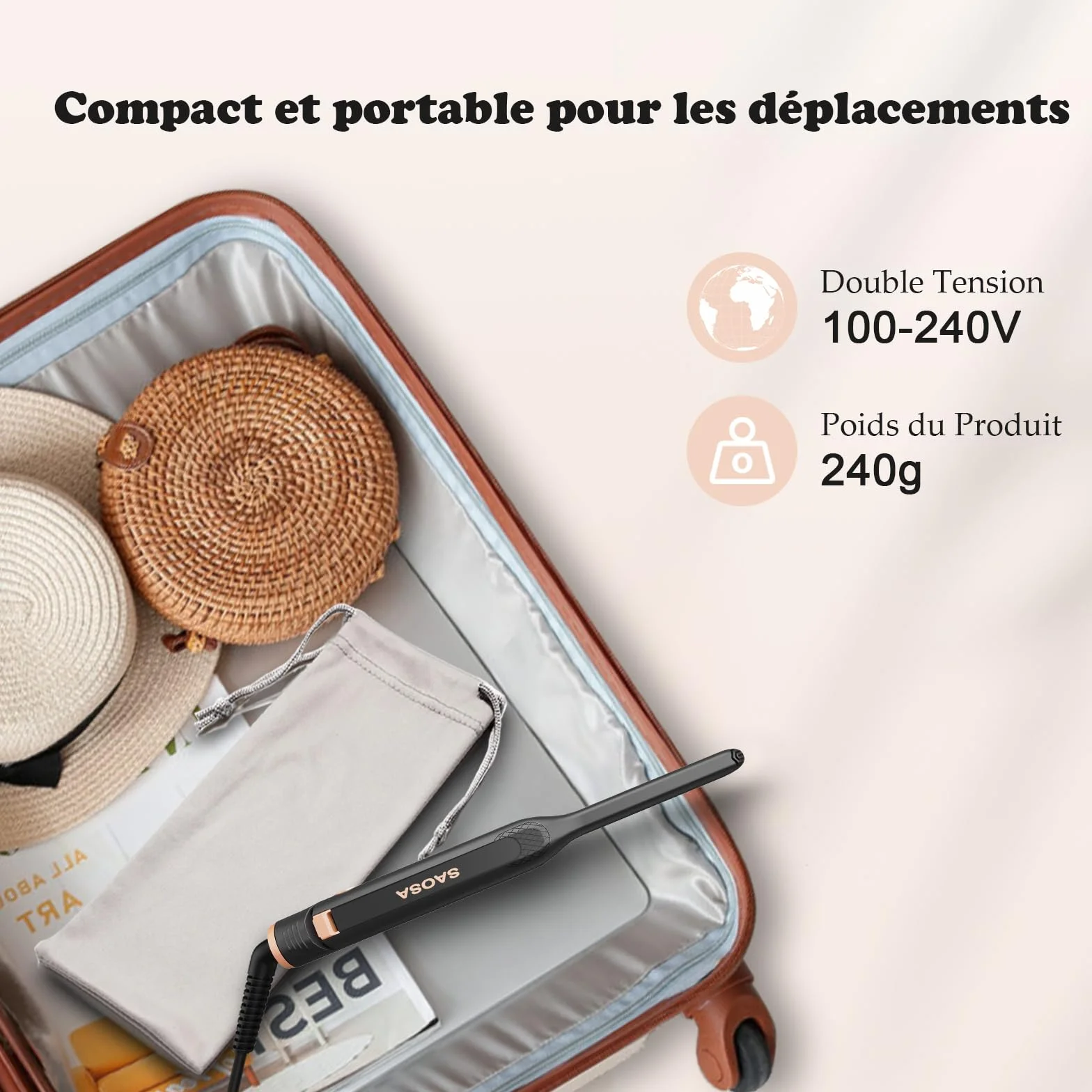 SAOSA 2-in-1 Mini Lisseur en Céramique pour Cheveux Courts, 90°C-210°C, Double Tension, Or rose