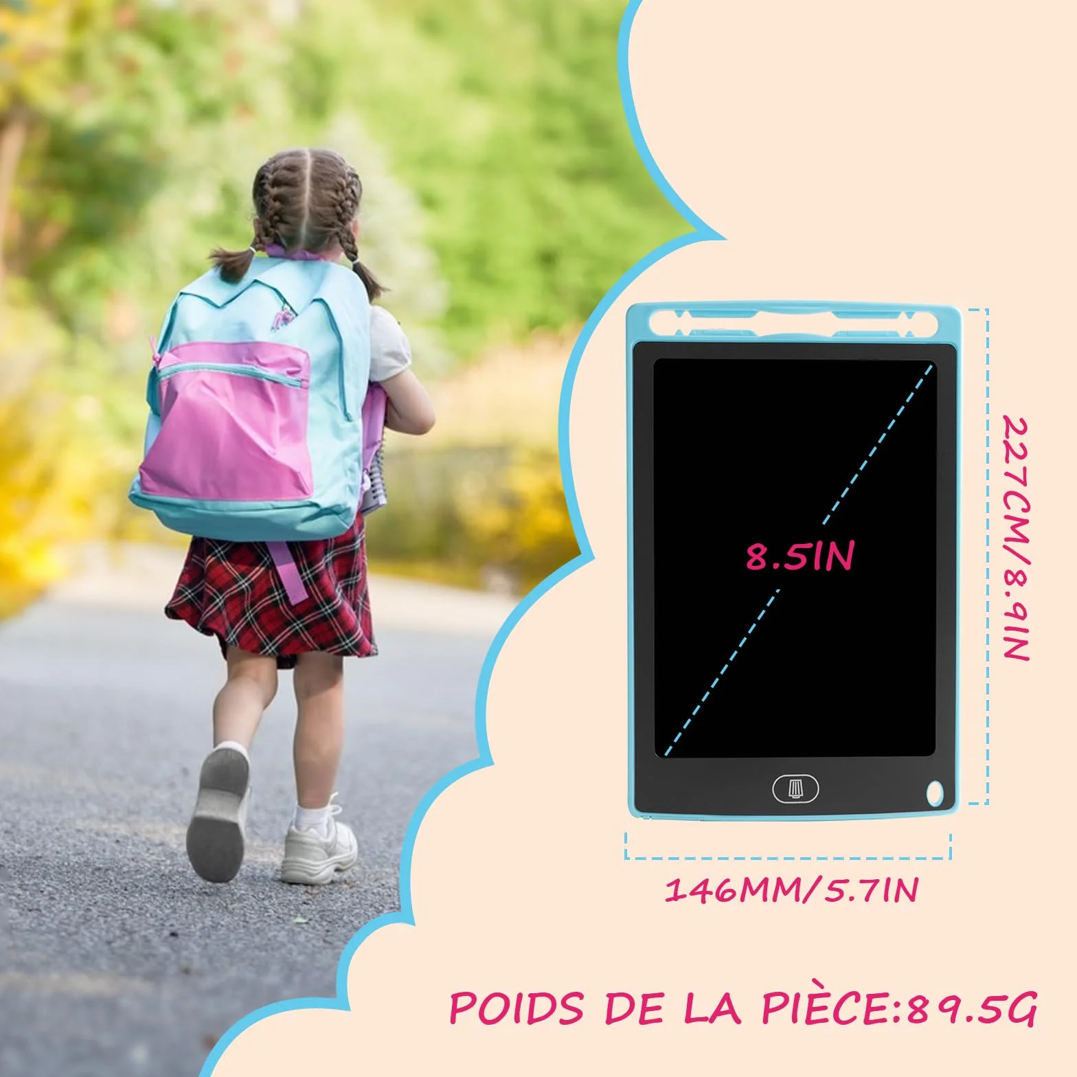 Electight Tablette Dessin Enfant 8,5 Pouces LCD Écriture Verrouillage Effacement Cadeau Éducatif 2-7 Ans Rose Bleu