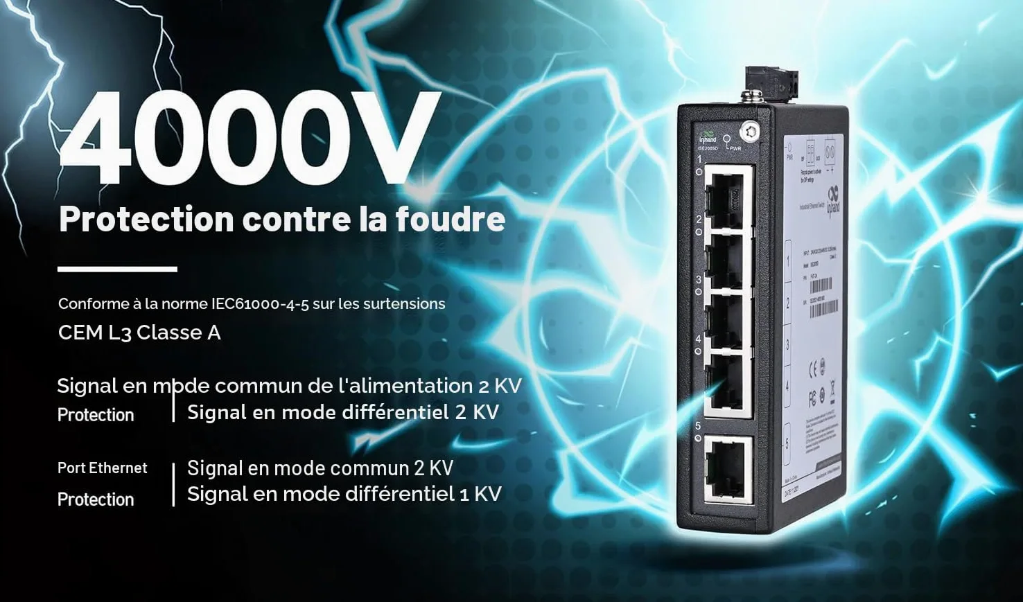 InHand Networks ISE2005D Switch Ethernet Industriel 5 Ports 10/100 Mbps, Commutateur Réseau Non Géré pour Rail DIN, Ultra-Compact, -40°C à +75°C, Certifié CE/UL (Bornier Inclus)