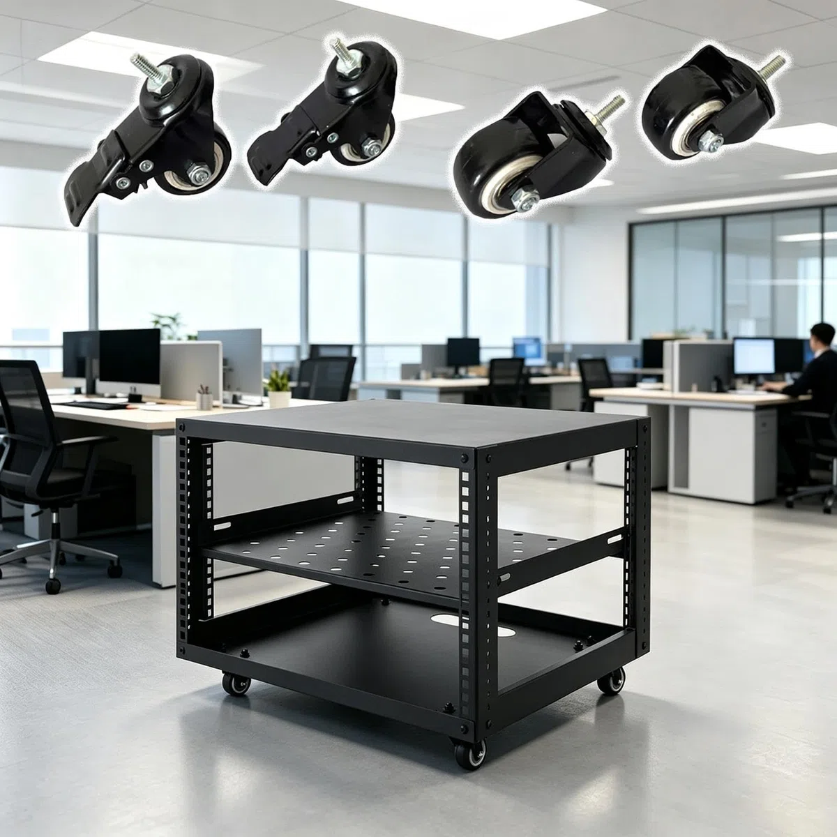 Racks pour Ordinateur et Serveur Structure Ouverte Mobile, avec 4 Roulettes