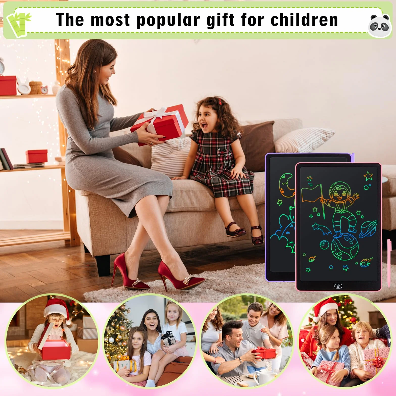 Tablette D'écriture LCD 16 Pouces avec Écran Coloré Effaçable, Rose + Violet