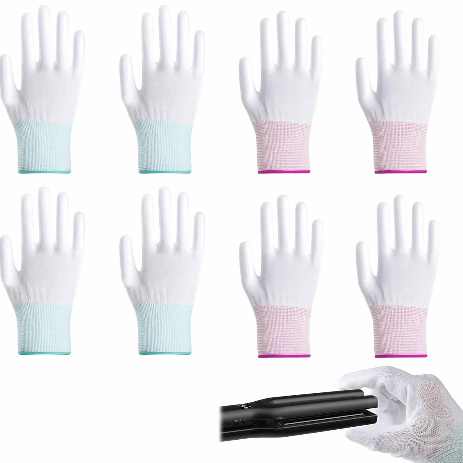 Gants Anti-Chaleur Résistants pour Coiffure – Lot de 2 Gants Rose et Vert Protection Thermique Bigoudis Fer à Lisser