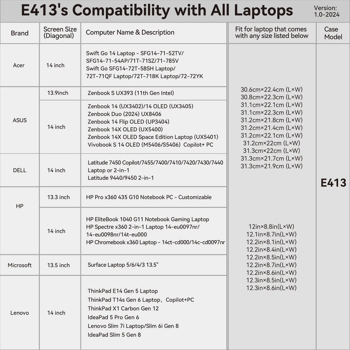 Smatree Housse pour Ordinateur Portable 14 Pouces OLED ASUS Vivobook S14 M5406/S5406 Copilot+, Zenbook 14 UX3402/14 Flip, Zenbook 14X UX5400/UX5401 (E413)