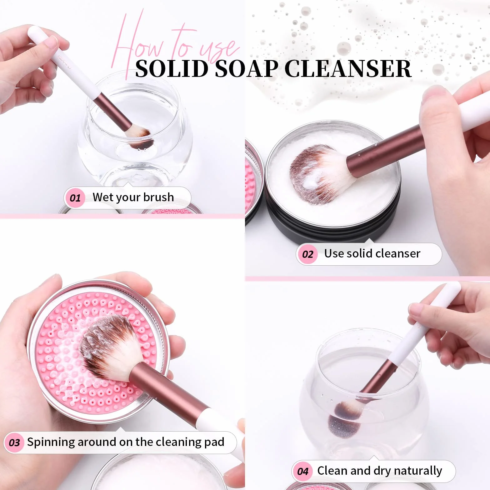 DUcare Pinceau de maquillage Nettoyer Kit de nettoyage 2Pcs Savon solide et Éponge