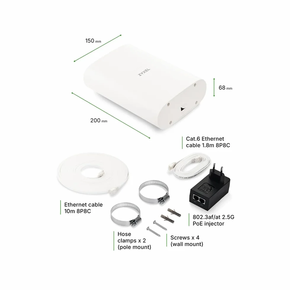 Zyxel FWA70, 5G Outdoor Router | 4 antennes directionnelles 5G/4G jusqu'à 9 dBi, application d'optimisation de signal, K.21 6KV résistante aux surtensions