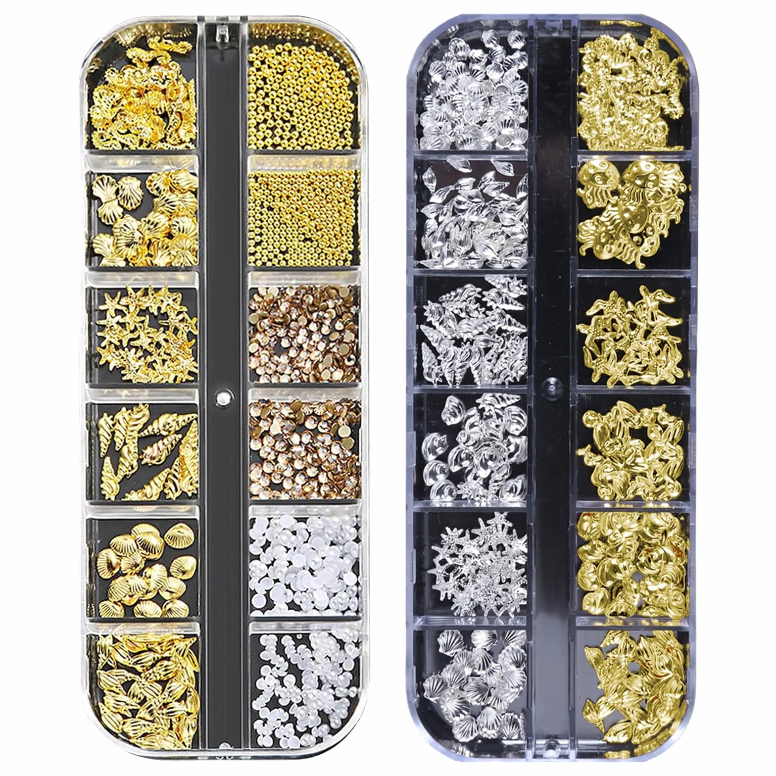 Charmes pour ongles en coquillages d'été, clous d'ongles dorés océan, strass acrylique (or)