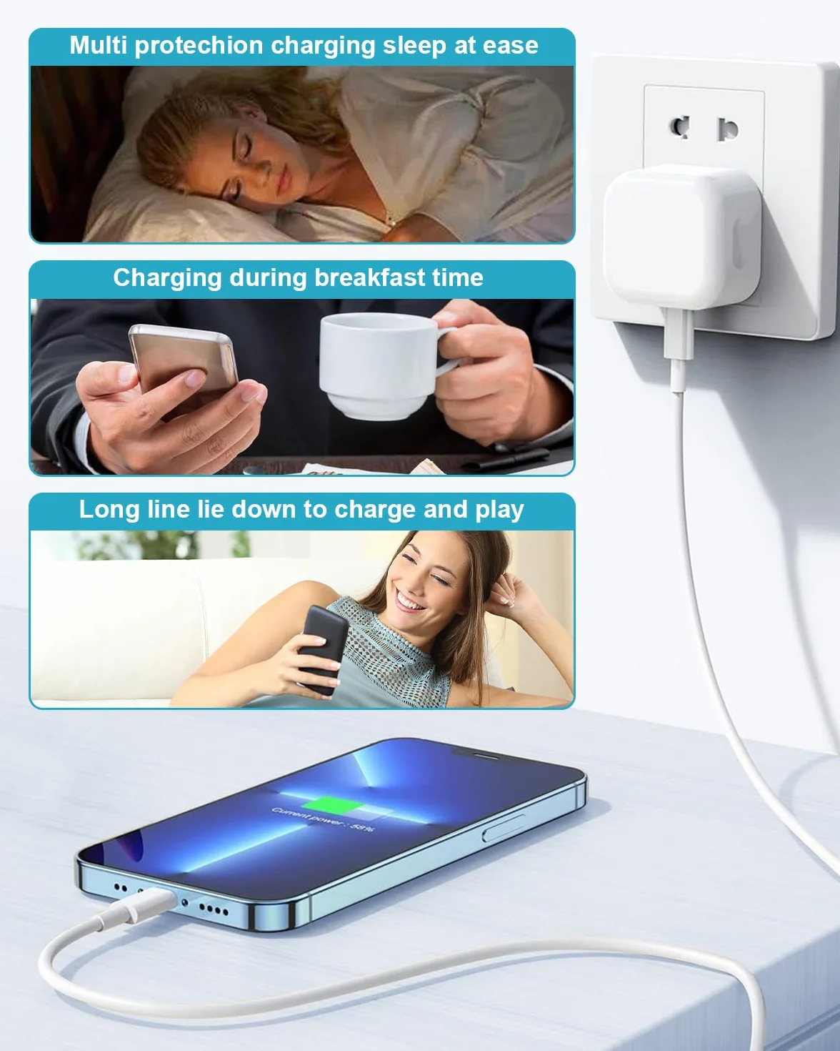 Câble USB C vers Lightning 2M Lot de 2, Certifié MFi Charge Rapide pour iPhone 14 13 12 Pro Max Mini/11/XS/X/XR/8Plus/2020 SE iPad