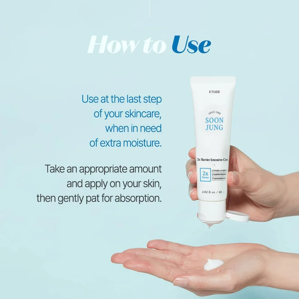 Etude House SoonJung 2x Crème Intensive Barrière 60 ml Crème visage hydratante hypoallergénique pour peaux sensibles