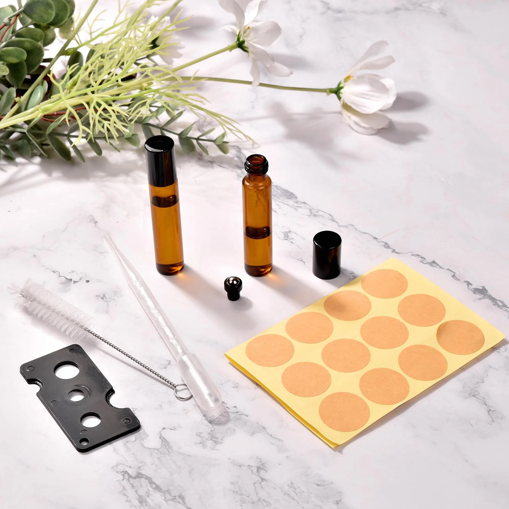 Flacon Roll on Huiles Essentielles 10 ml Marron Bouteilles à Rouleaux Bille en Acier Inoxydable pour Aromathérapie