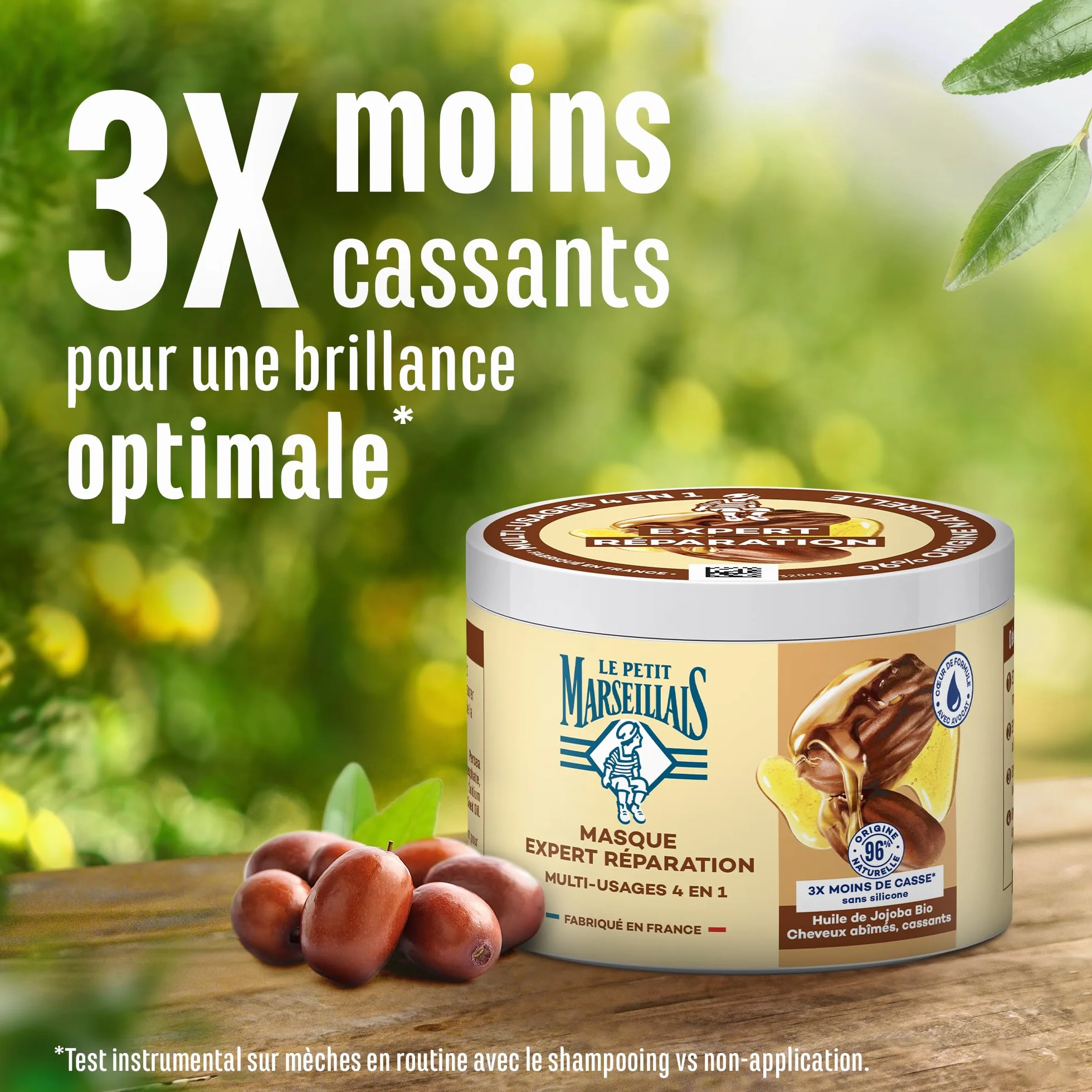 Le Petit Marseillais Masque 4 en 1 Expert Réparation Huile de Jojoba Bio 370 ml Masque Capillaire Cheveux Cassants Soin Sans Silicone 96% Origine Naturelle