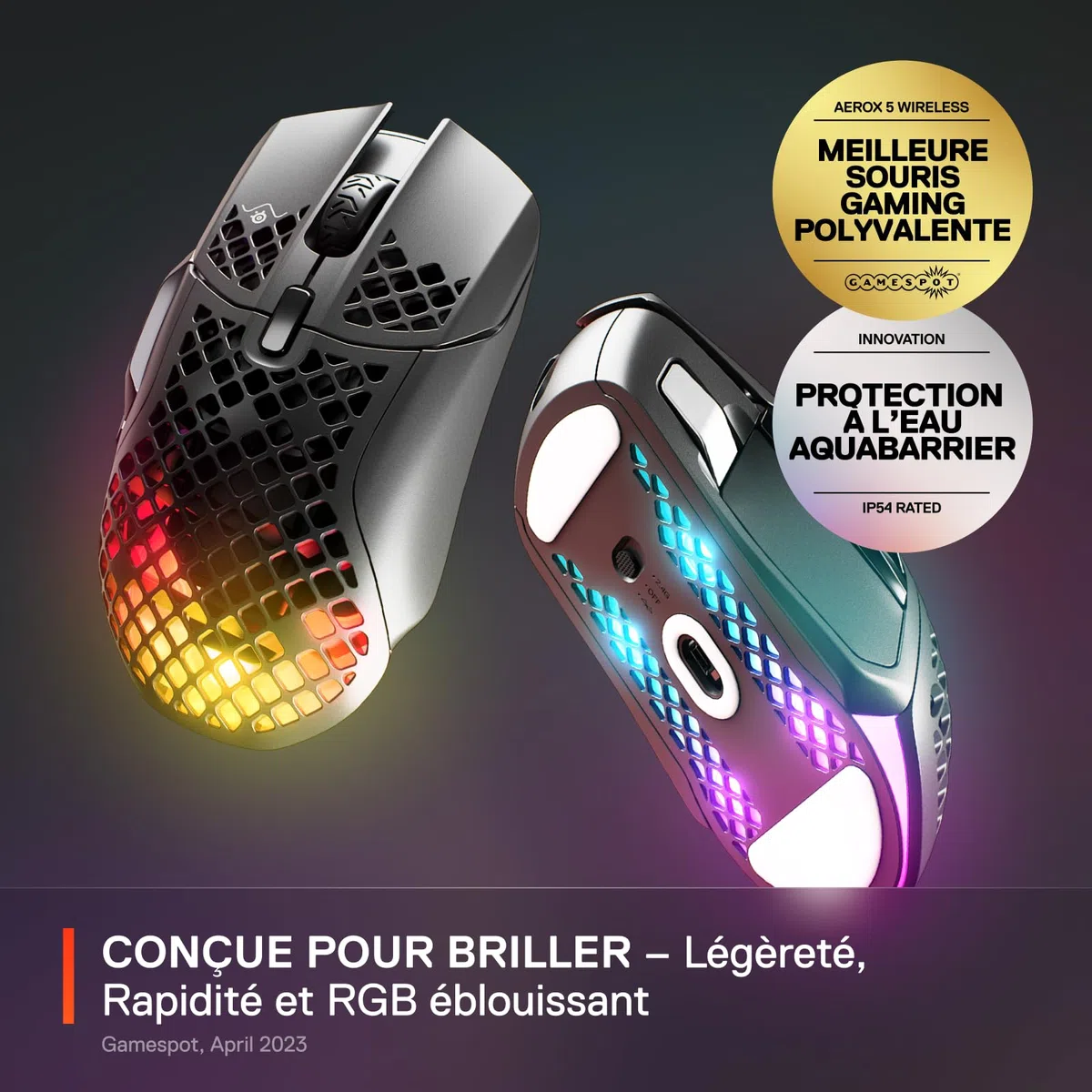SteelSeries Aerox 5 Wireless - Souris Gaming perforée RGB - Design Ultra-léger et étanche & QcK XXL - Tapis de Souris de Jeu - Tissu - Base en Caoutchouc - Noir (900 mm x 400 mm)