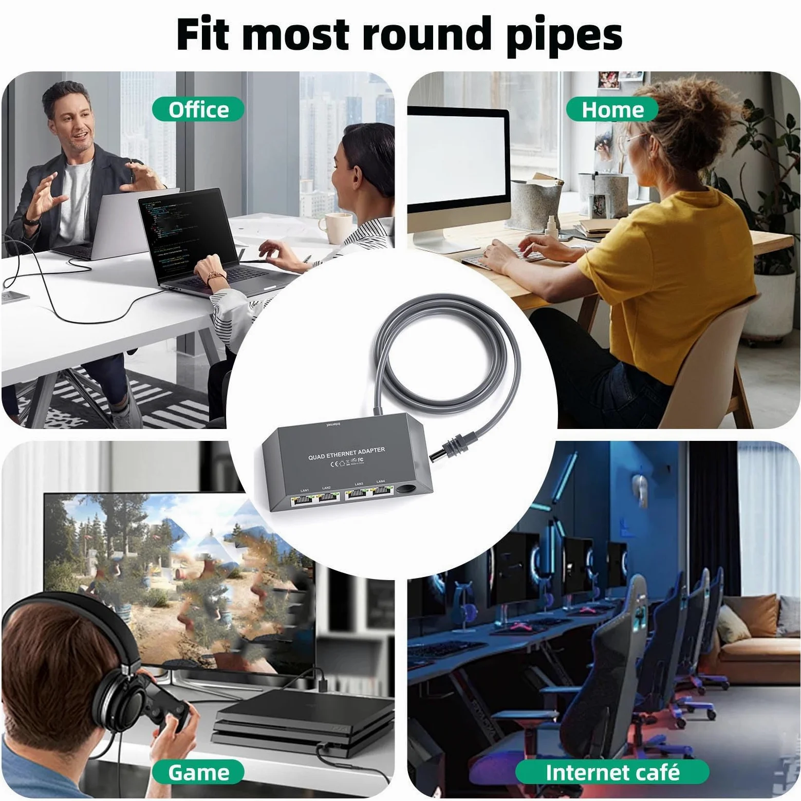 Annadue Adaptateur Ethernet Gigabit 4 Port pour Le Réseau Externe câblé 1 à 4 Ports Ethernet Splitter avec des Performances Stables en Fiche pour Les Appareils Gen 3