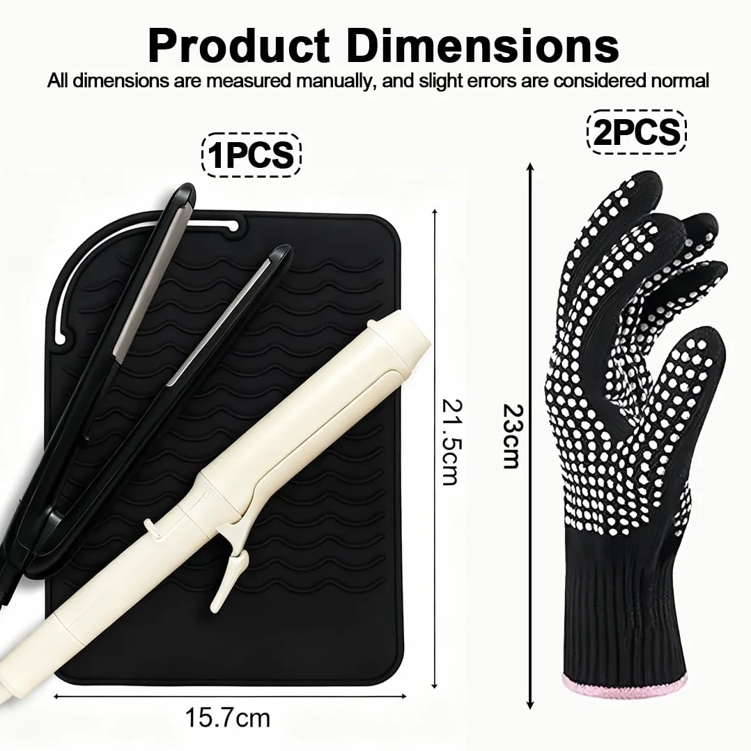 Gants résistants à la chaleur 2 pièces avec coussin isolant pour coiffure