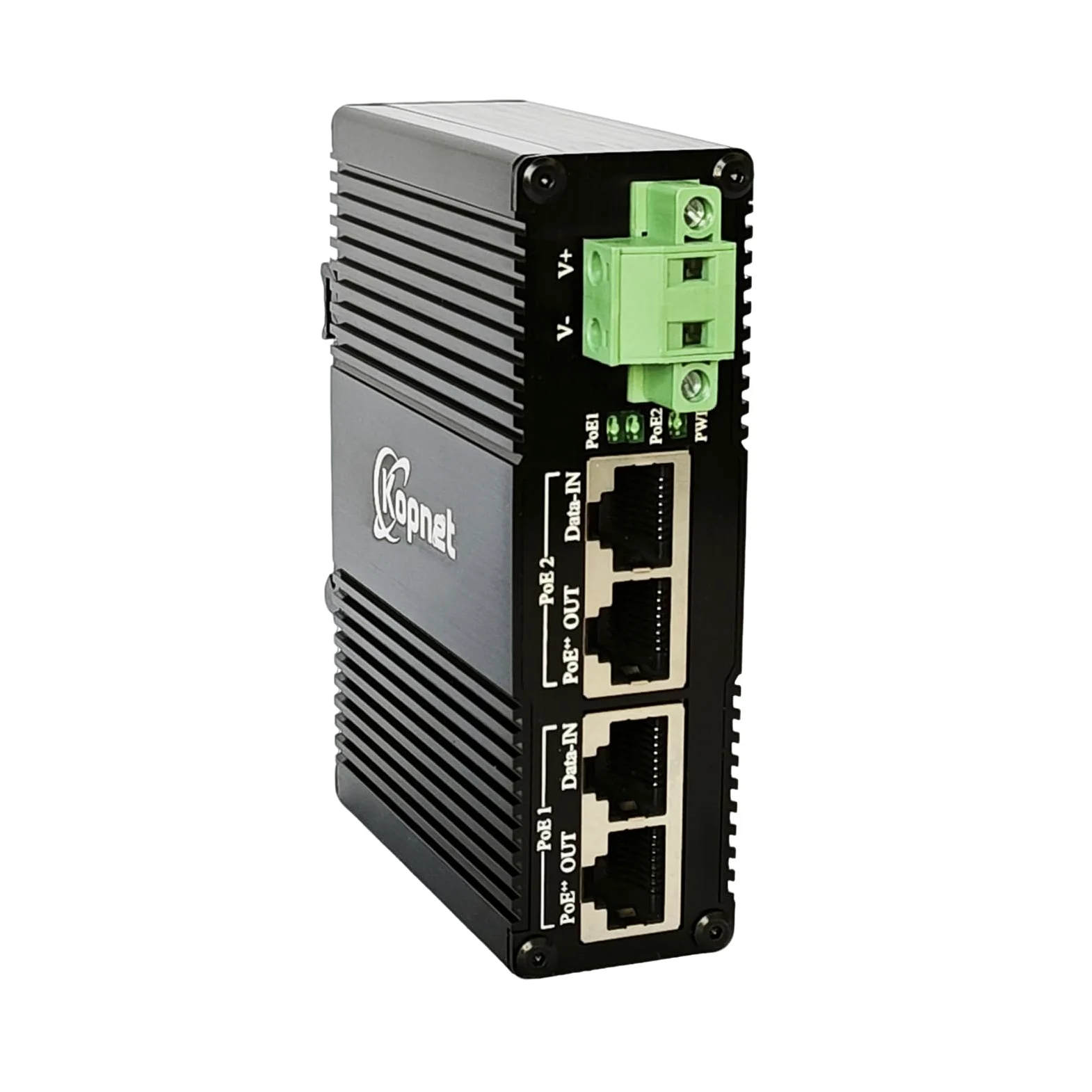 Injecteur industriel 2 canaux 2,5 G PoE++ Montage sur rail DIN 802.3af/at | 2 ports d'alimentation par Ethernet IEEE 802.3at/bt, 2,5 Gigabit PoE, -40 °C à 80 °C, montage sur rail DIN