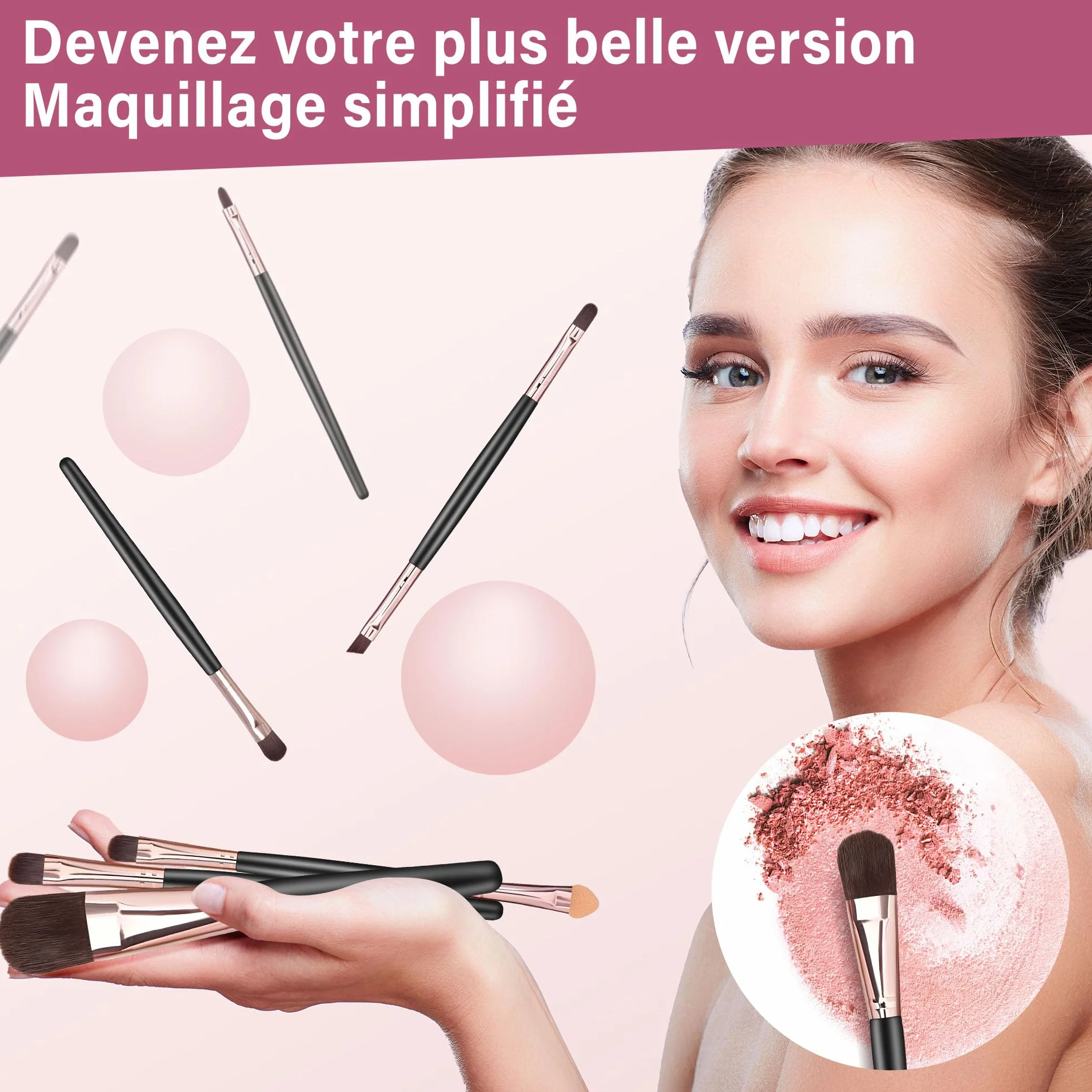 Kit Pinceaux Maquillage 20 Pièces Professionnels Fond de Teint Fard à Paupières
