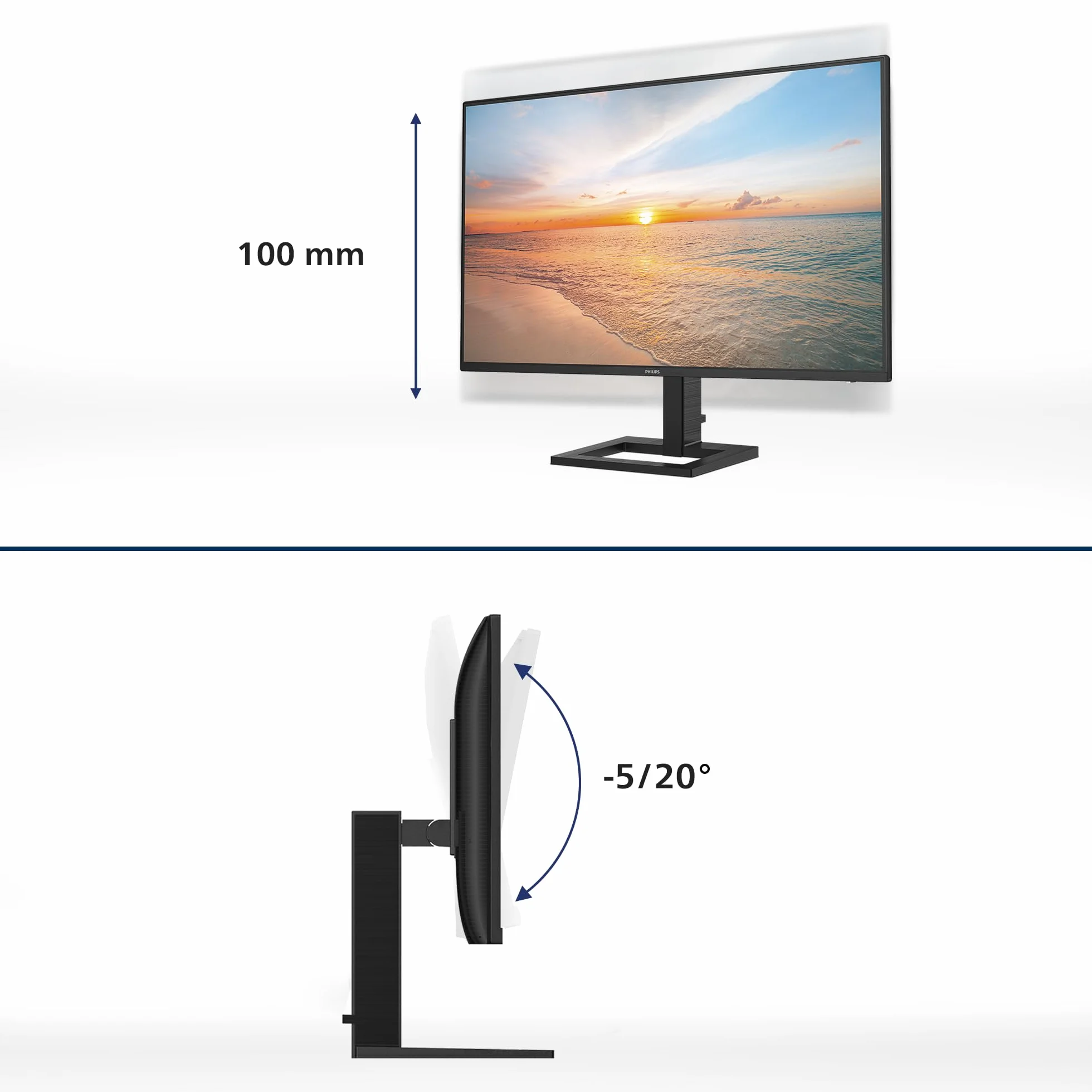 PHILIPS Moniteur 27E1N1600AM 27 Pouce 120Hz IPS Dalle, 4ms GtG, HDR10, Ajustable en Hauteur, Haut-parleurs, USB Hub(2560x1440 HDMI 1x 1.4) Noir