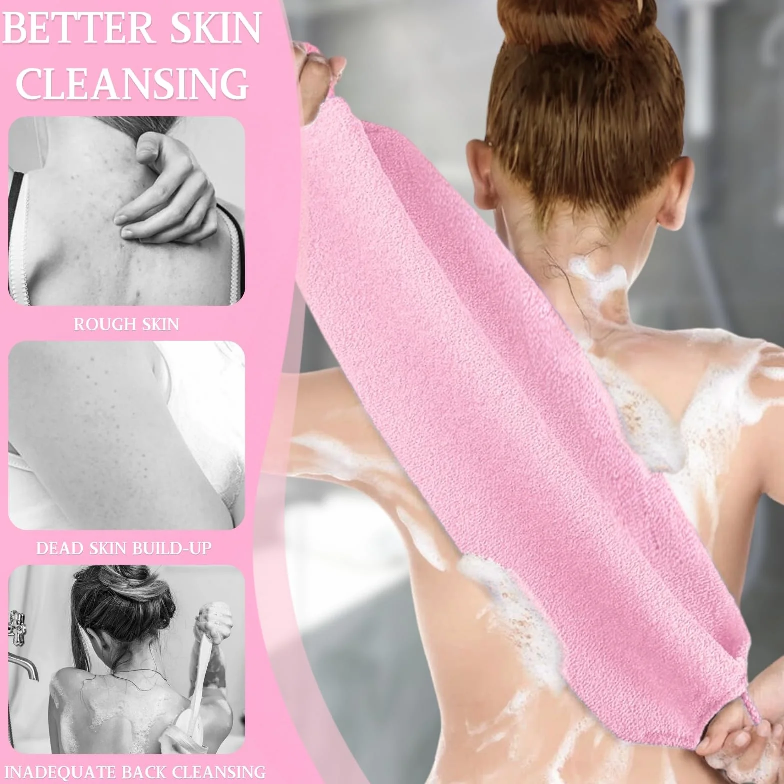 Gant Exfoliant Corps Set 2 Pièces Brosse Dos Douche Gant Gommage Visage Bain Rose