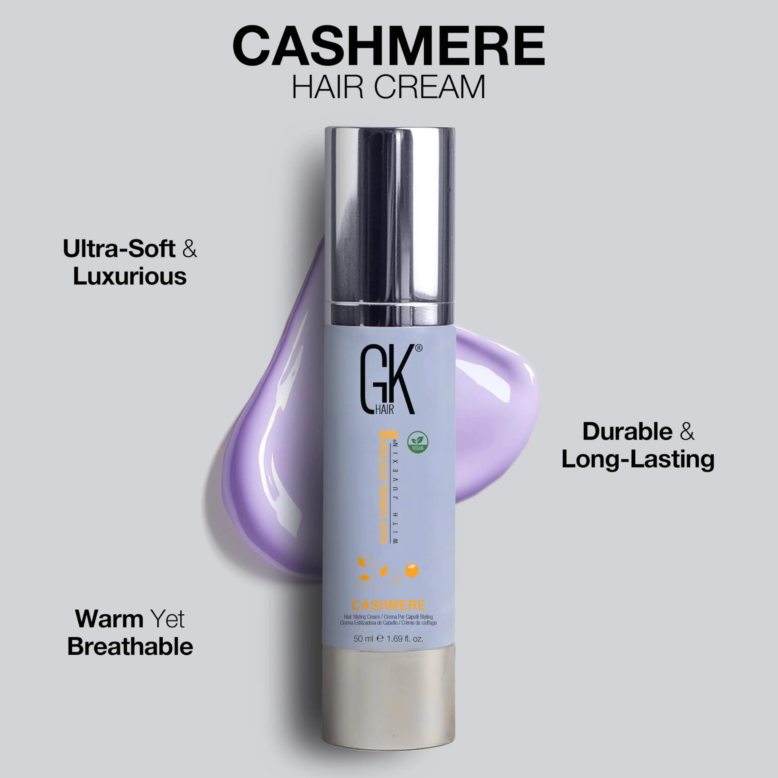 GK HAIR Global Keratin Leave in Cashmere Hair Smoothing and Styling Cream 50ml Huile d'argan anti-frizz réparation hydratante