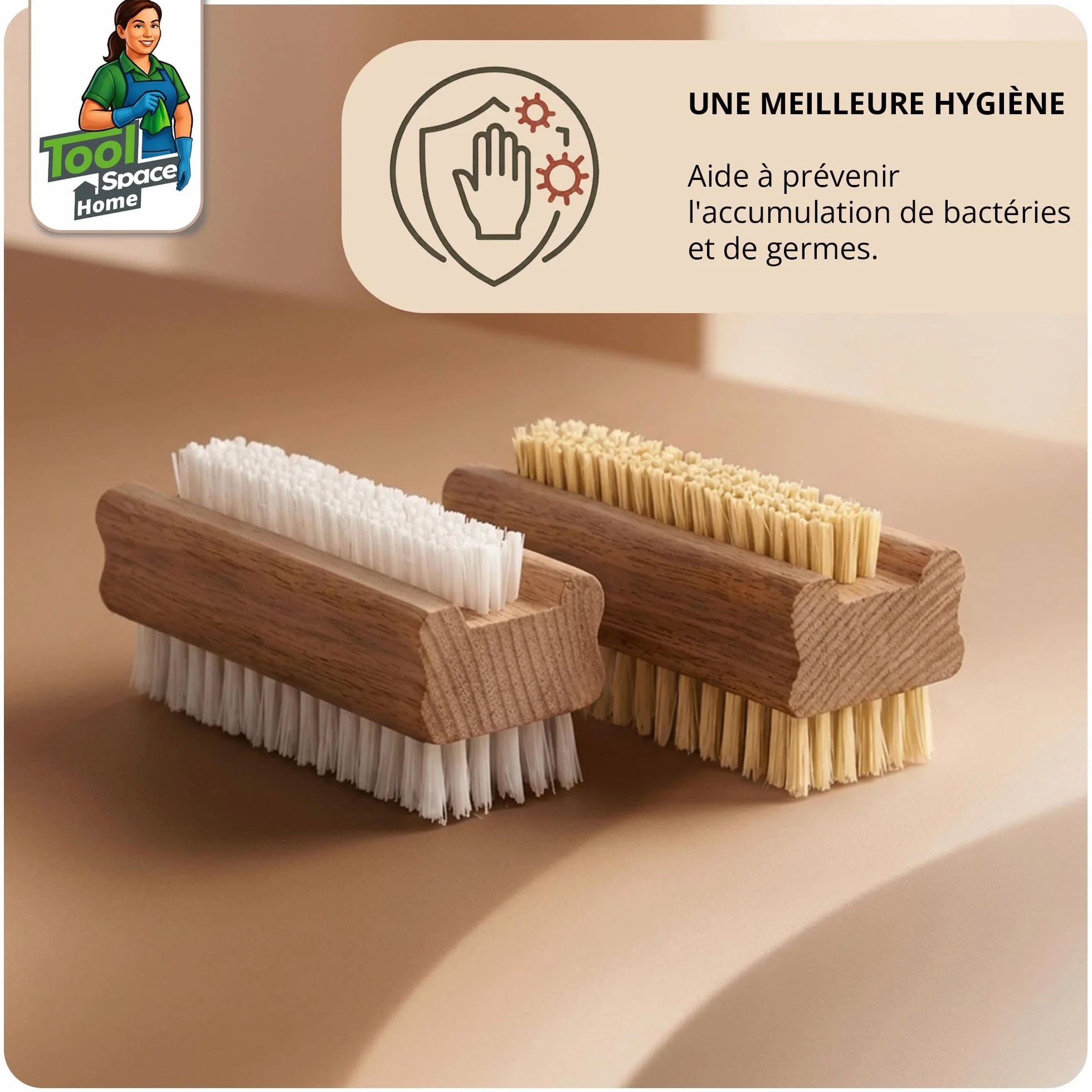 Brosse à Ongles pour les mains Main Bois Manucure Pedicure Poil Dur Brossé Nettoyant Soies d'Agave Bois Naturel 2 Pièces