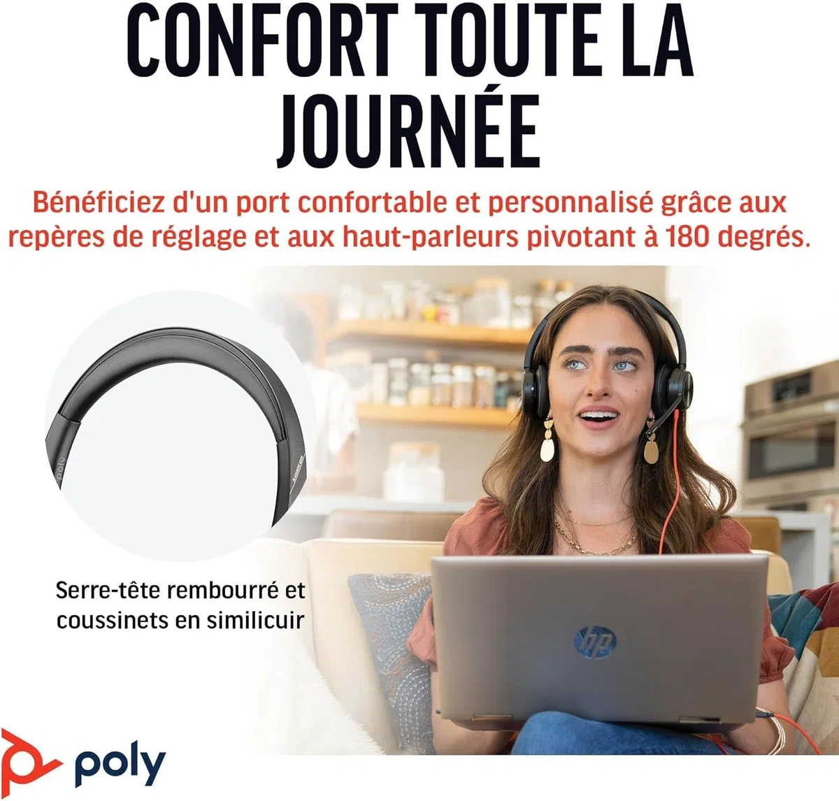 Micro-casque filaire haut de gamme Poly Blackwire 8225 – Annulation active du bruit – Son binaural hi-fi - Connexion à un PC/Mac - Certifié Microsoft Teams