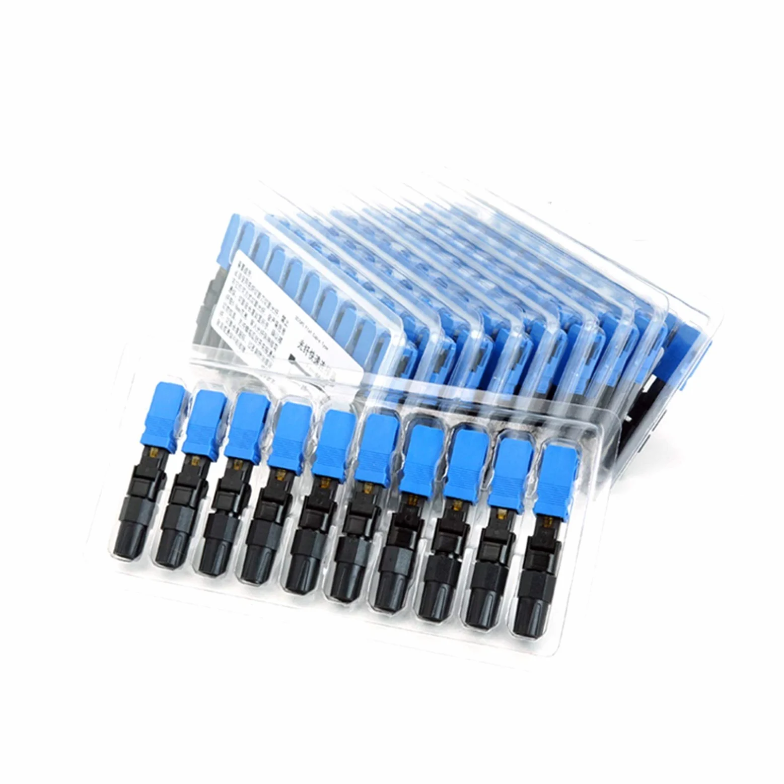 Xiaohu Adaptateur de convertisseur à Fibre Optique 100pcs/boîte 0.3db SC Connecteur Rapide de Fibre Optique UPC 100 SC Connecteur Rapide Bleu Fibre Optique Fibre Fibre SC Conn connecteur Rapide