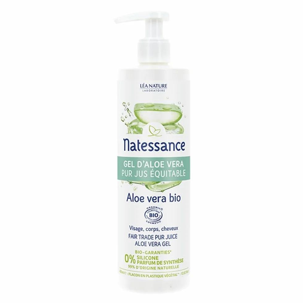 GEL D’ALOE VERA BIO 400 ml – NATESSANCE – Rafraîchit & Hydrate Peau Visage Corps Cheveux