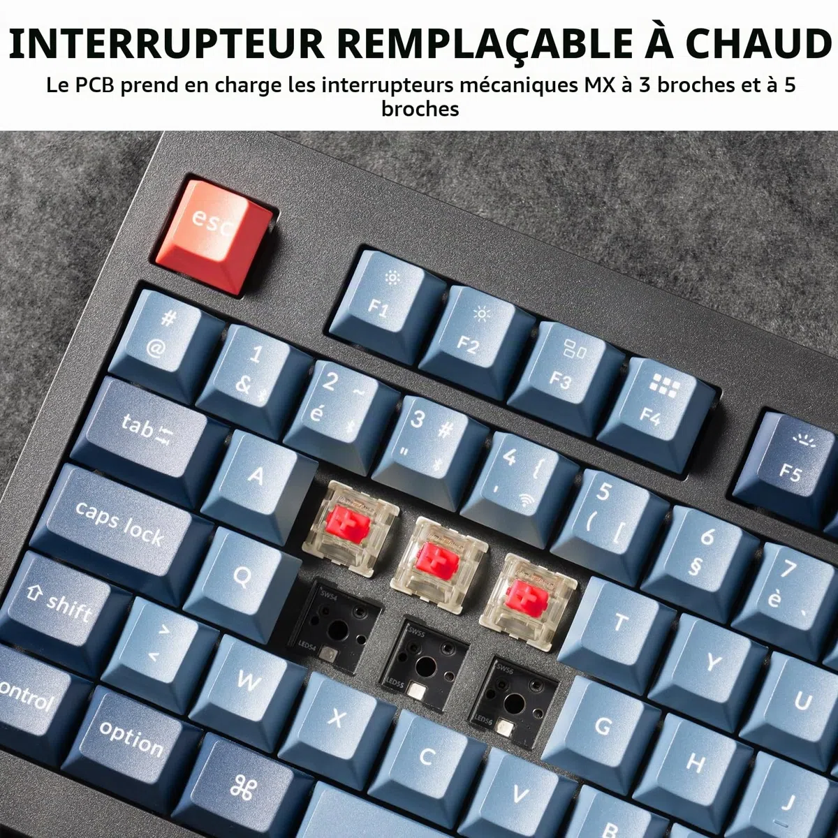 Keychron V6 Max Clavier Mécanique sans Fil Personnalisé, 2.4G Hz Bluetooth Cable Connection QMK/Via Programmable, Lumière RVB Hot-Swap Gateron Jupiter Marron Switch pour Mac/Windows/Linux FR Layout