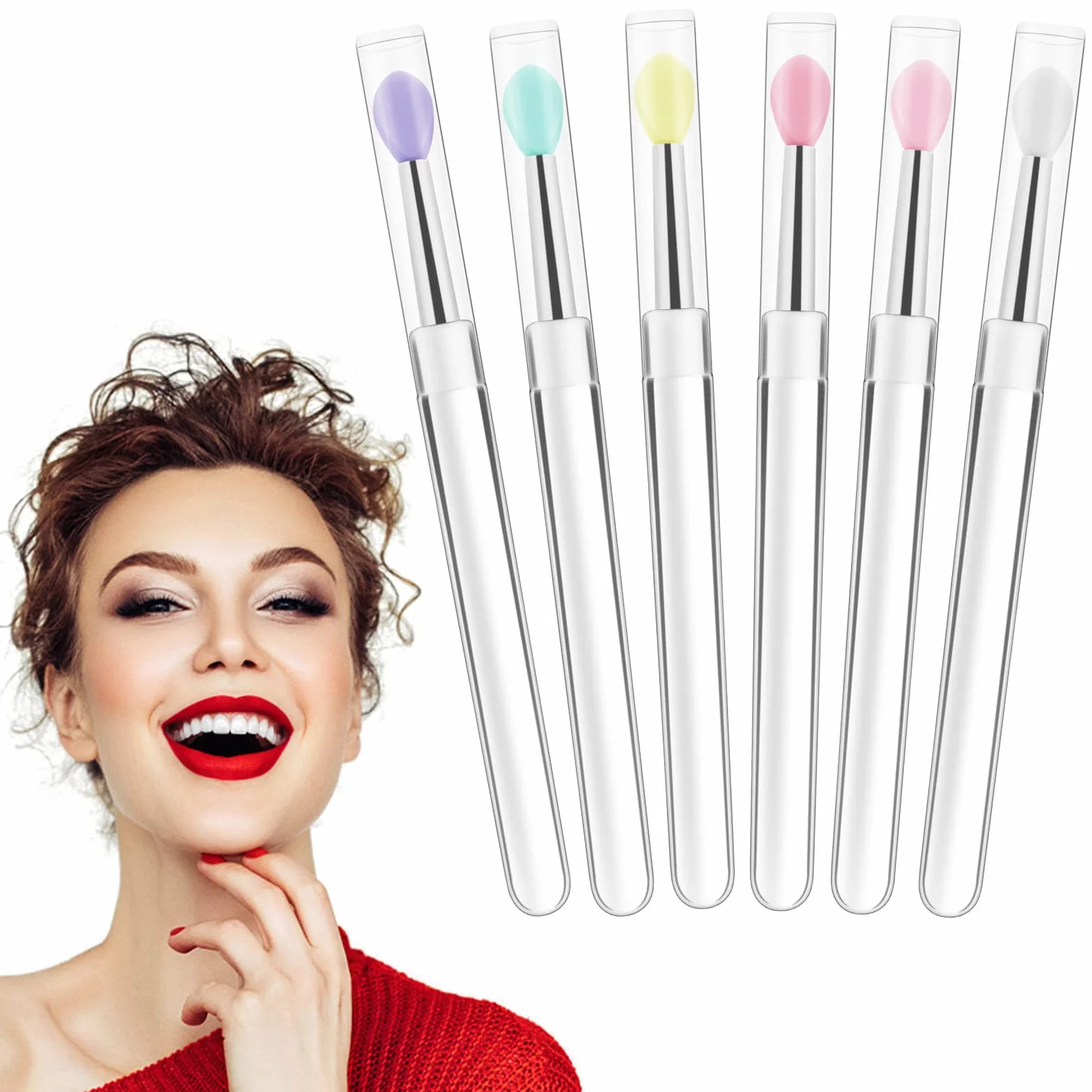 Lot de 6 Pinceaux à Lèvres en Silicone Réutilisables avec Capuchon Multicolore