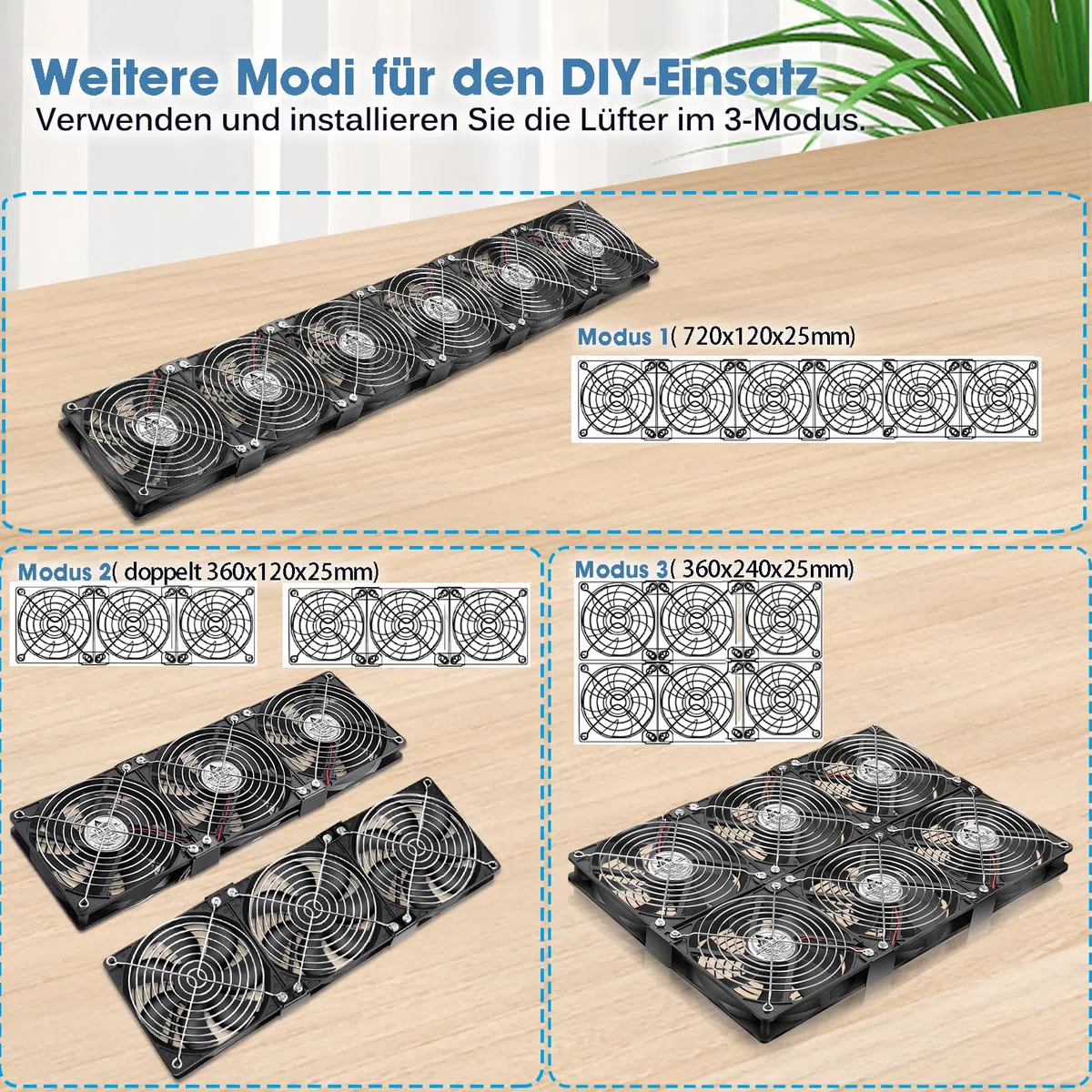 GDSTIME Lot de 6 ventilateurs 120 mm 230 V Dual 360 mm 220 V Ventilateur PC 3000 tr/min CC 4 V-12 V Vitesse réglable pour serveur d'ordinateur Serre