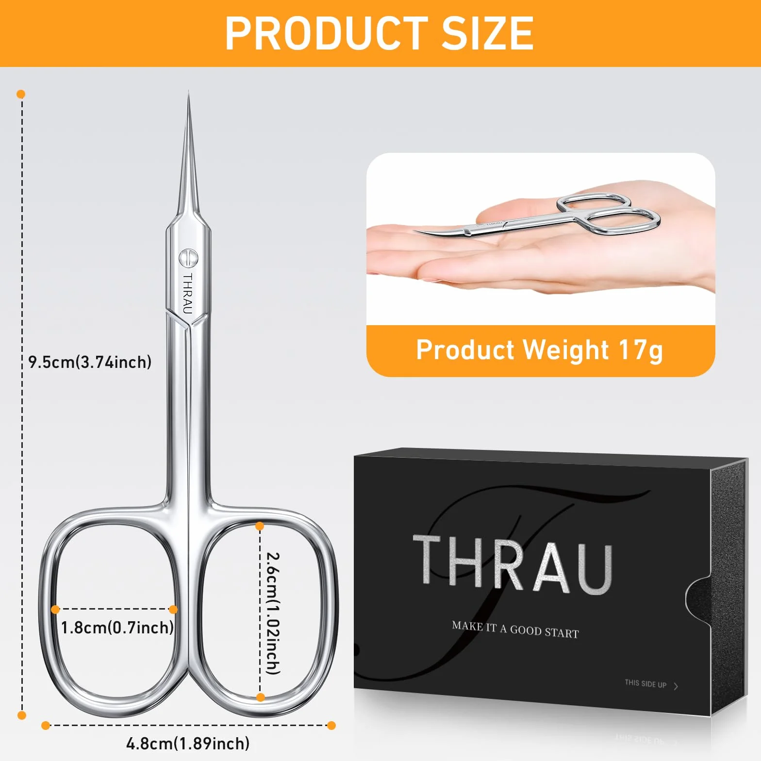 THRAU Ciseaux à Cuticules Extra Fins Lame Courbée pour Manucure et Pédicure